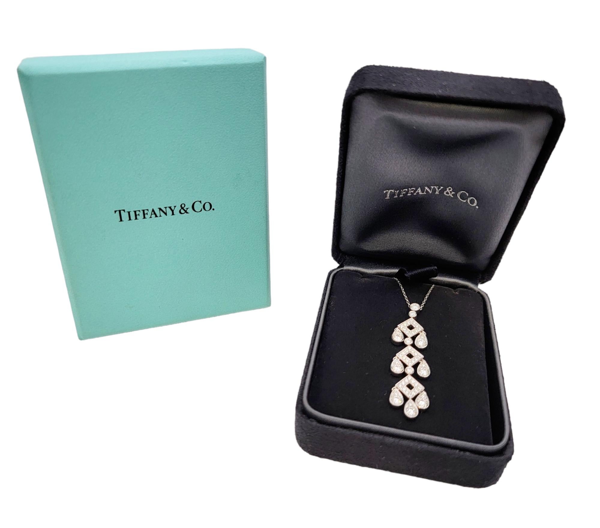 Tiffany & Co. Jazz Pagoda Diamond Chandelier Drop Pendant Necklace in Platinum For Sale 3