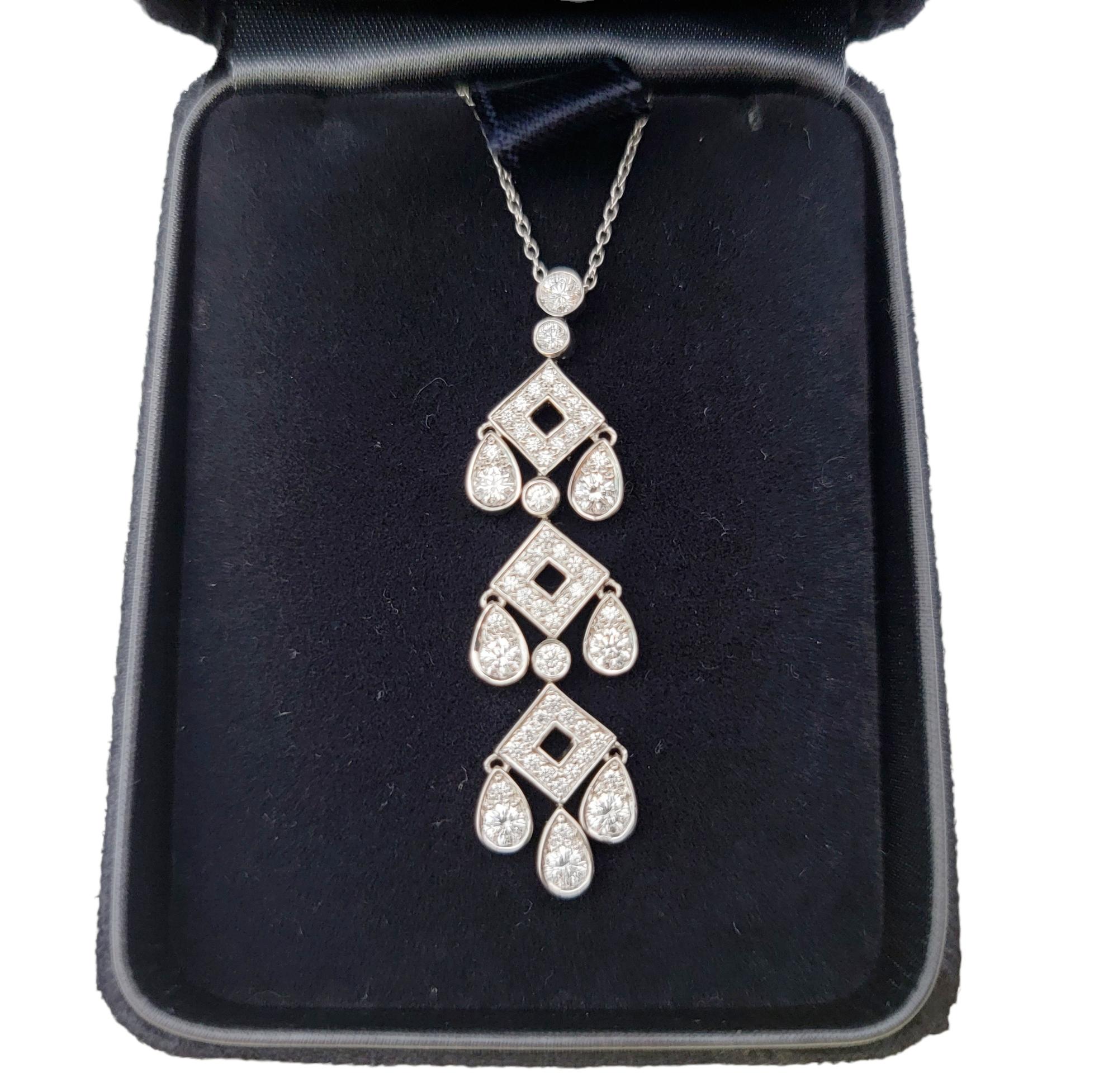 Tiffany & Co. Jazz Pagoda Diamond Chandelier Drop Pendant Necklace in Platinum For Sale 4