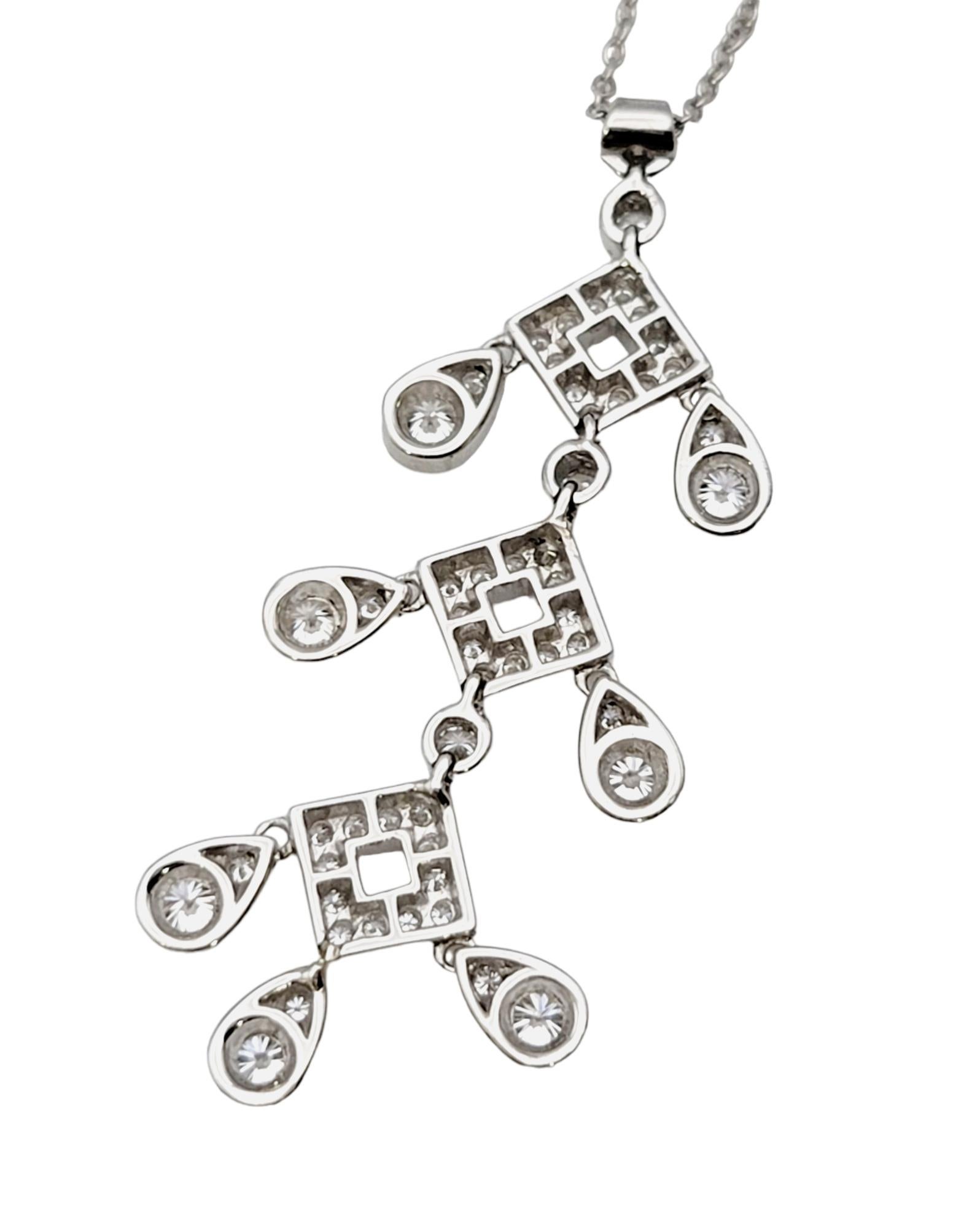 Round Cut Tiffany & Co. Jazz Pagoda Diamond Chandelier Drop Pendant Necklace in Platinum For Sale