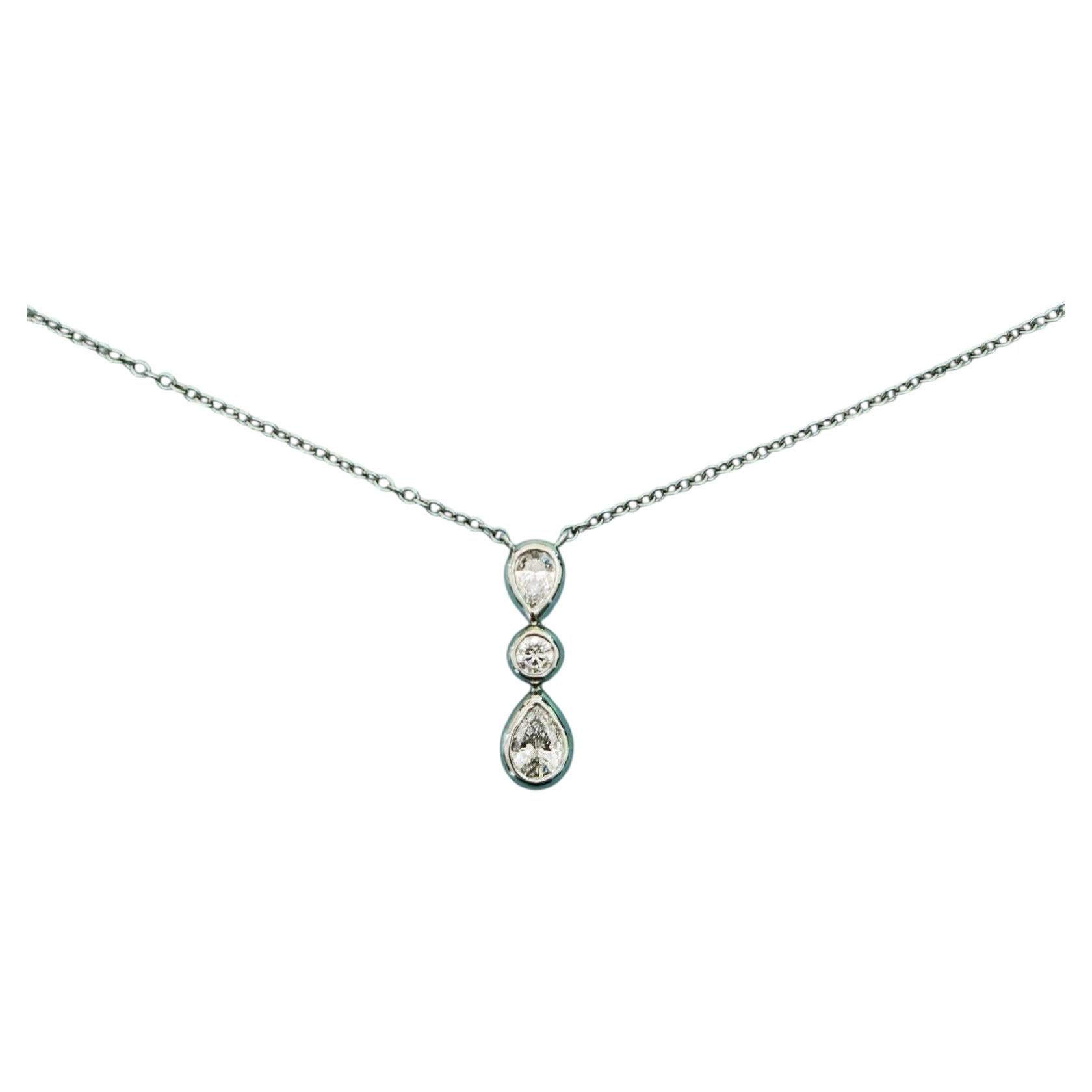 Tiffany & Co. Jazz Pear & Round Diamond Platinum Drop Pendant Necklace For Sale
