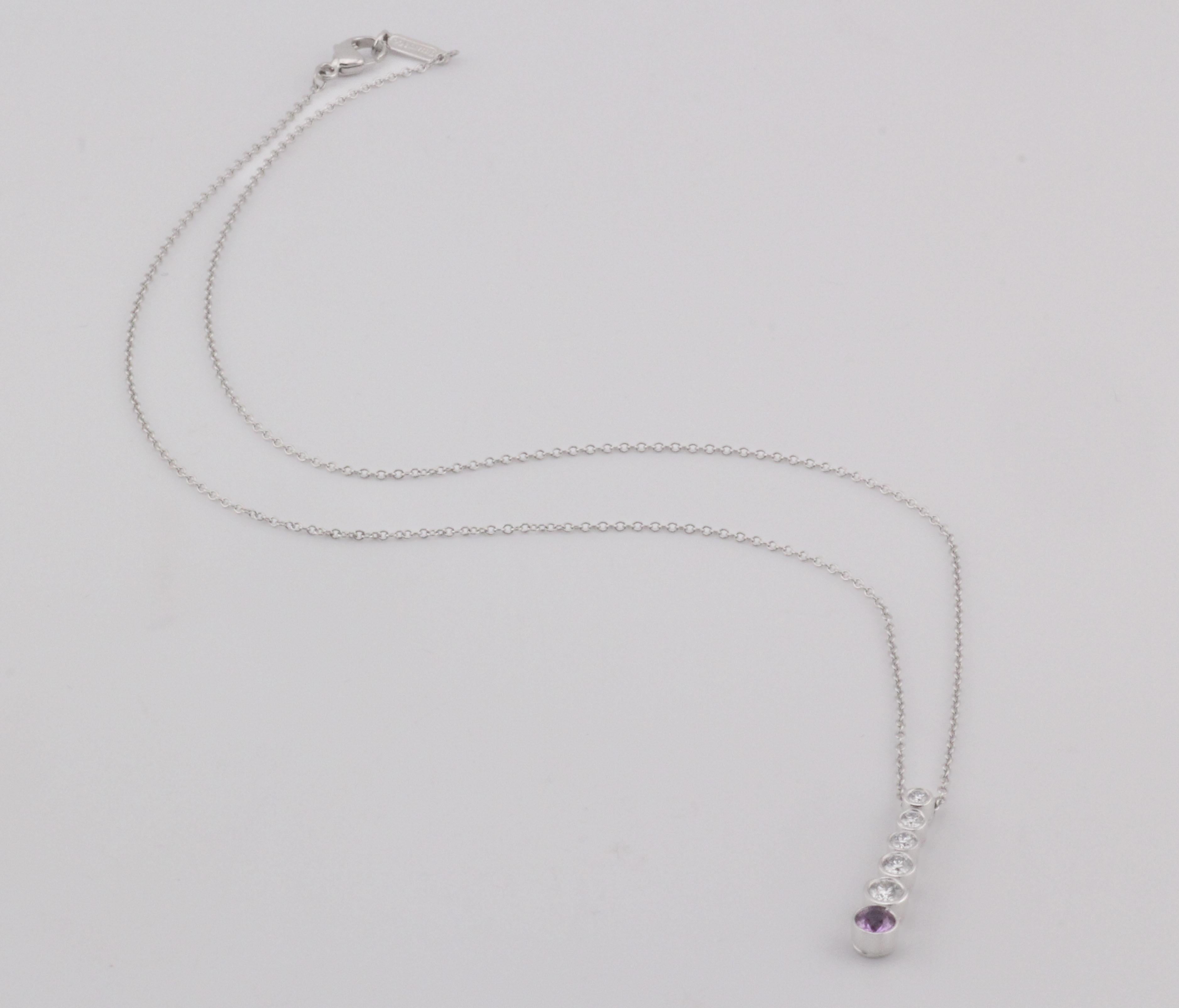 Tiffany & Co. Jazz Pink Sapphire Diamond Platinum Anhänger Halskette (Rundschliff) im Angebot