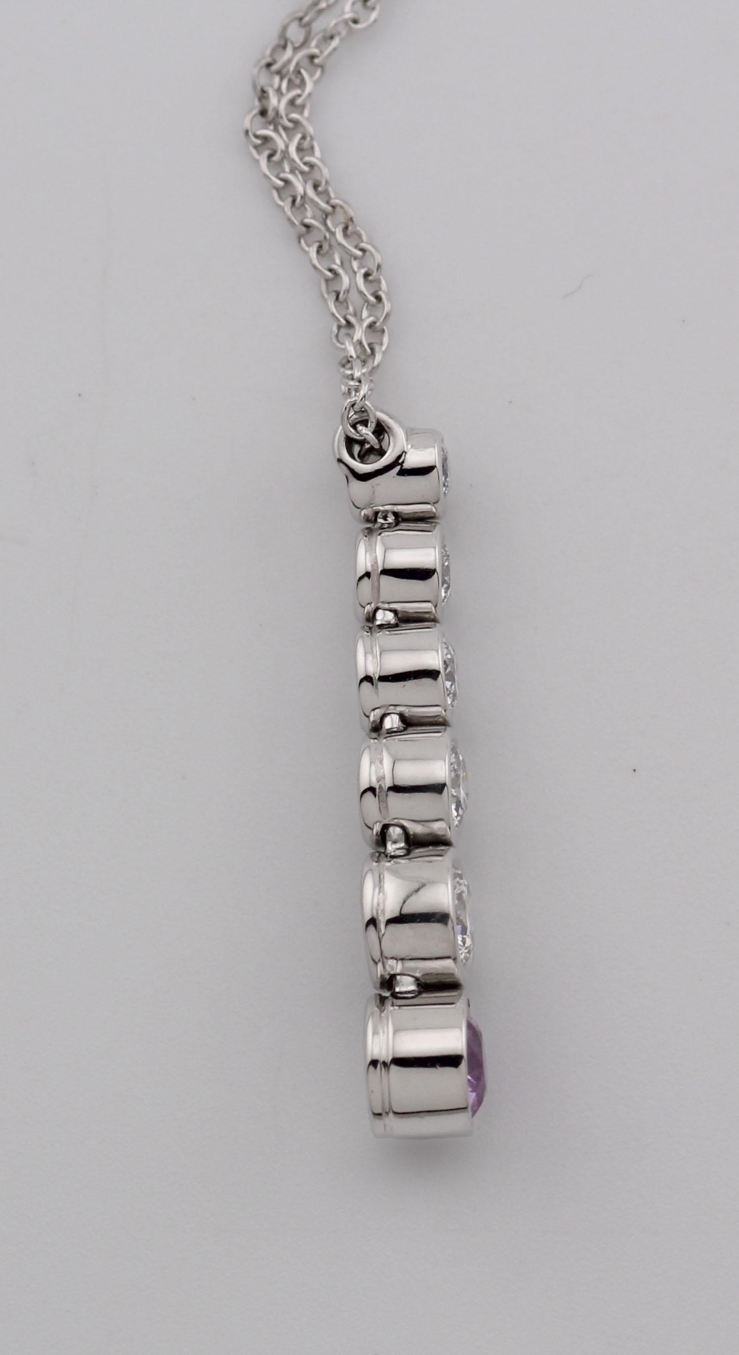 Tiffany & Co. Jazz Pink Sapphire Diamond Platinum Anhänger Halskette im Zustand „Hervorragend“ im Angebot in Simpsonville, SC