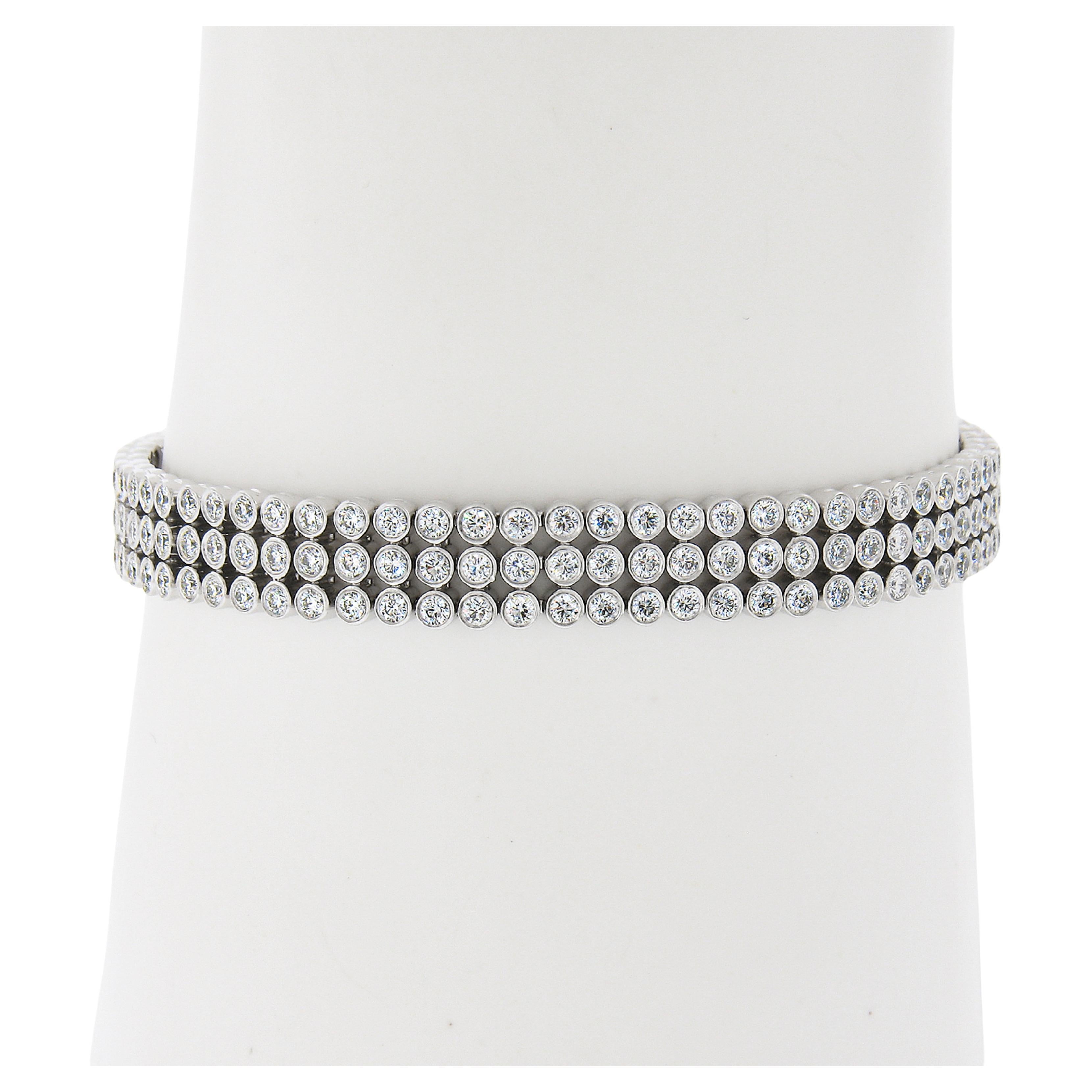 Tiffany & Co. Jazz Plat. 4.10ctw Round Diamond 3 Row Bezel Line Tennis Bracelet