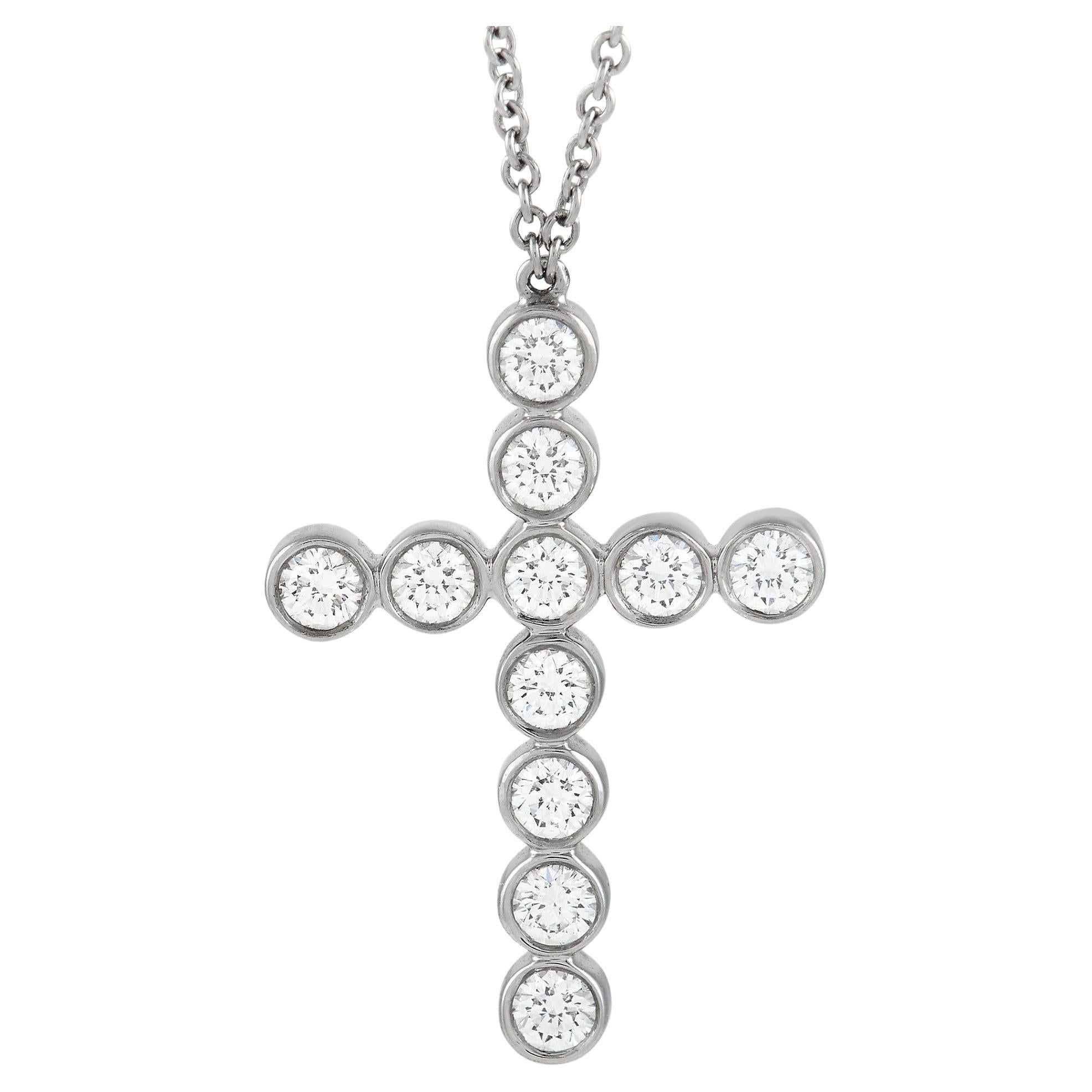 Tiffany & Co. Jazz Platinum 0.90 Ct Diamond Cross Pendant Necklace