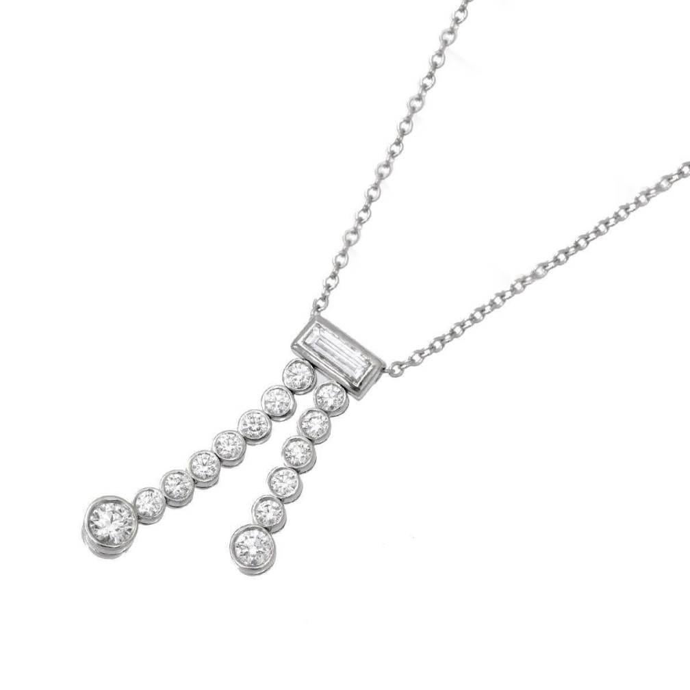 Round Cut TIFFANY & Co. Jazz Platinum Diamond Double Drop Pendant Necklace For Sale