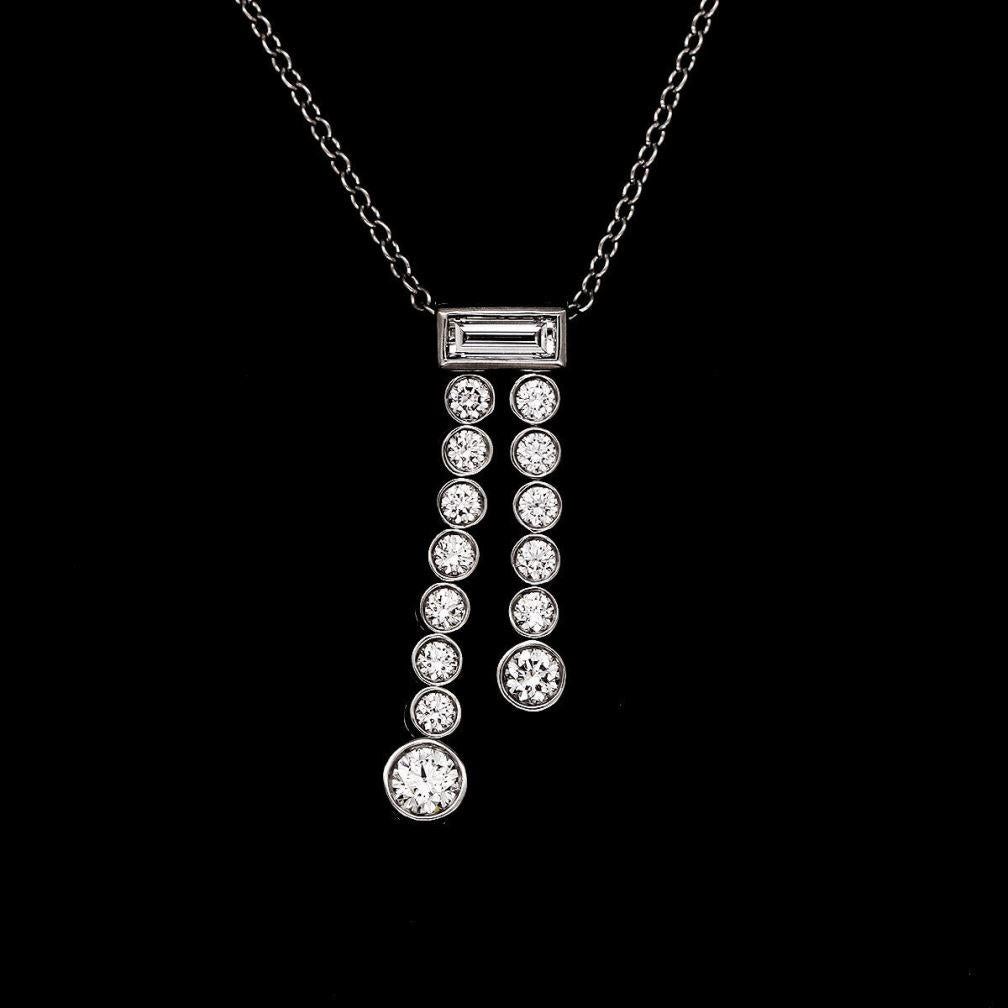 Women's TIFFANY & Co. Jazz Platinum Diamond Double Drop Pendant Necklace For Sale