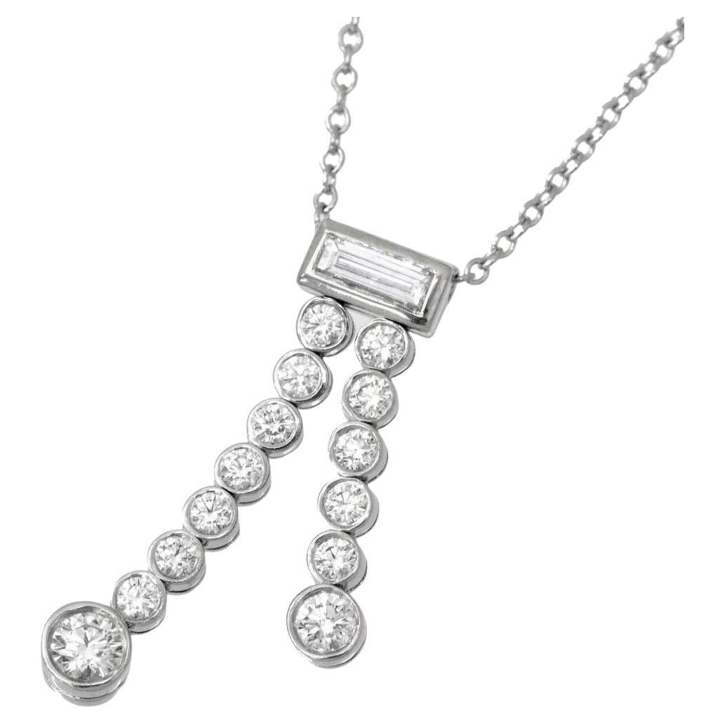 TIFFANY & Co. Jazz Platinum Diamond Double Drop Pendant Necklace
