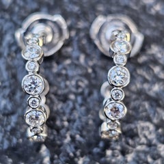 Tiffany & Co. Jazz Platinum Diamond Hoop Earrings RARE Box 5/8" Bezel Set