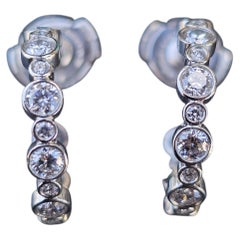Tiffany & Co. Jazz Platinum Diamond Hoop Earrings RARE Box 5/8" Bezel Set