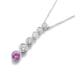 TIFFANY & Co Jazz Platinum Diamond Pink Sapphire Graduated Drop Pendant Necklace