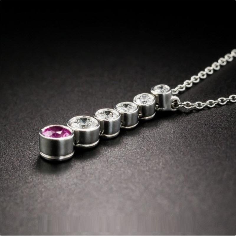 Round Cut TIFFANY & Co Jazz Platinum Diamond Pink Sapphire Graduated Drop Pendant Necklace For Sale