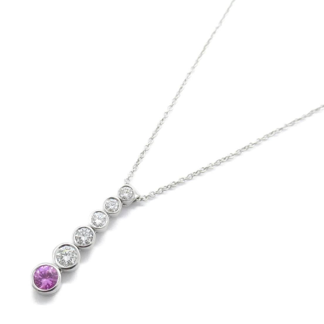 Taille ronde TIFFANY & Co Jazz Collier pendentif à gouttes graduées en platine, diamants et saphirs roses en vente