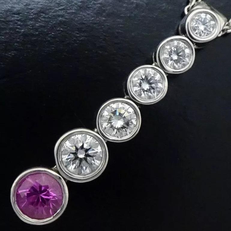 Round Cut TIFFANY & Co Jazz Platinum Diamond Pink Sapphire Graduated Drop Pendant Necklace For Sale