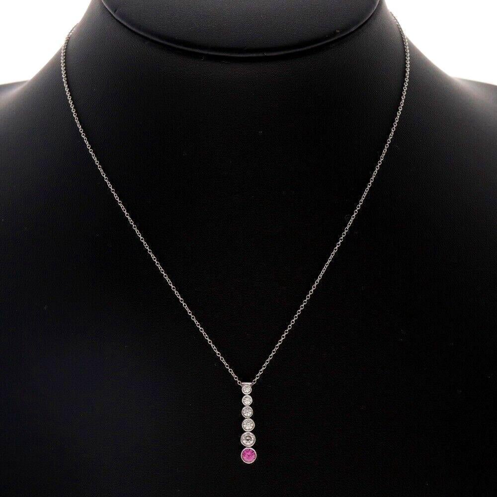 TIFFANY & Co Jazz Platinum Diamond Pink Sapphire Graduated Drop Pendant Necklace In Excellent Condition For Sale In Los Angeles, CA