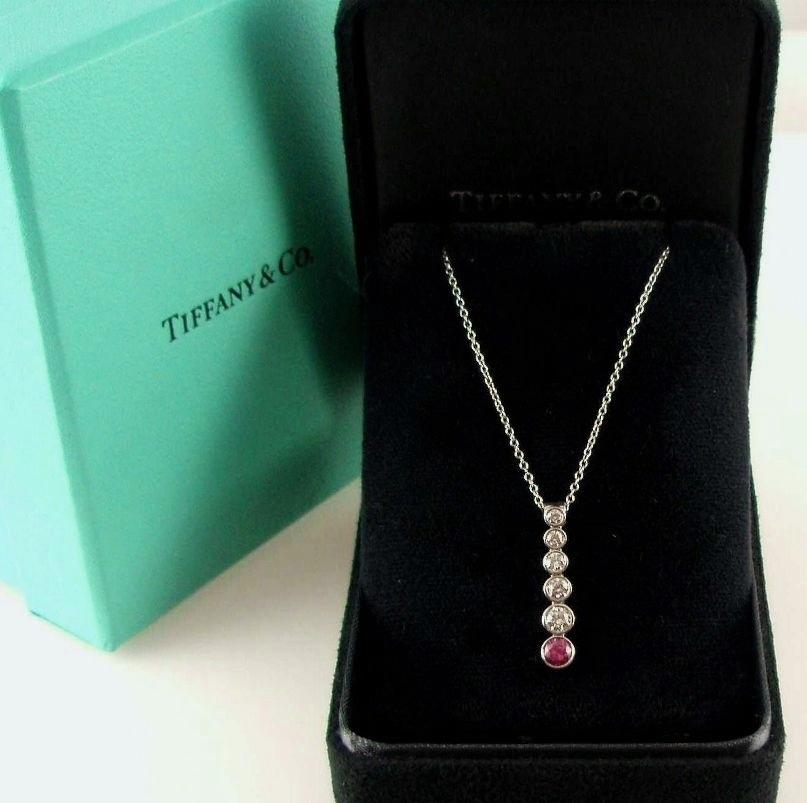 TIFFANY & Co Jazz Platinum Diamond Pink Sapphire Graduated Drop Pendant Necklace For Sale 1