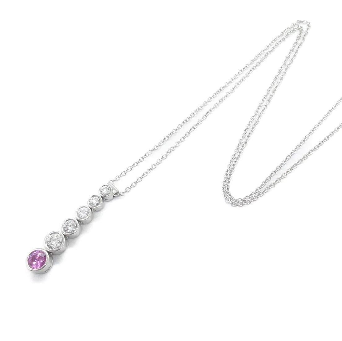 TIFFANY & Co Jazz Platinum Diamond Pink Sapphire Graduated Drop Pendant Necklace For Sale 1