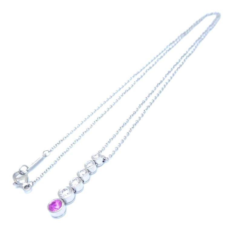 TIFFANY & Co Jazz Platinum Diamond Pink Sapphire Graduated Drop Pendant Necklace For Sale 2