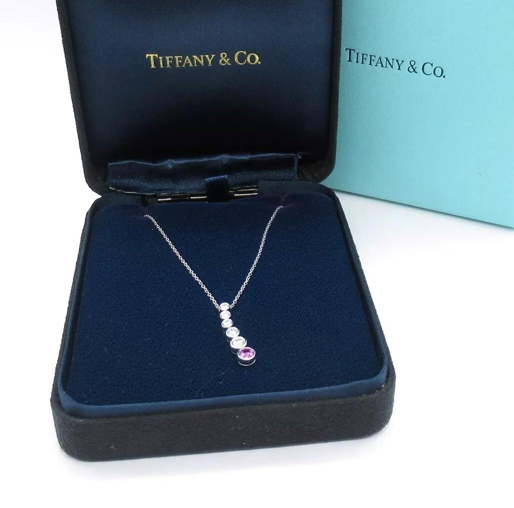 TIFFANY & Co Jazz Platinum Diamond Pink Sapphire Graduated Drop Pendant Necklace For Sale 2