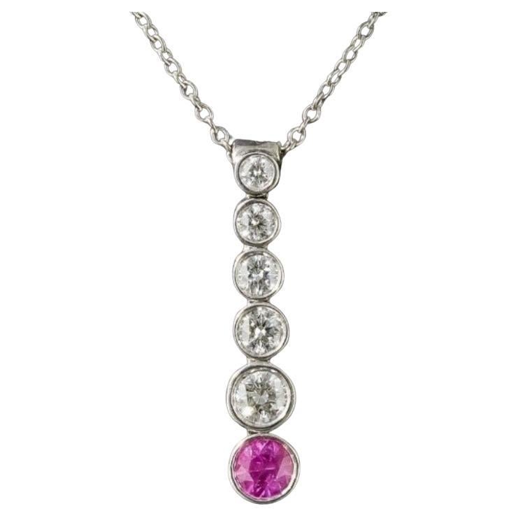 TIFFANY & Co Jazz Platinum Diamond Pink Sapphire Graduated Drop Pendant Necklace