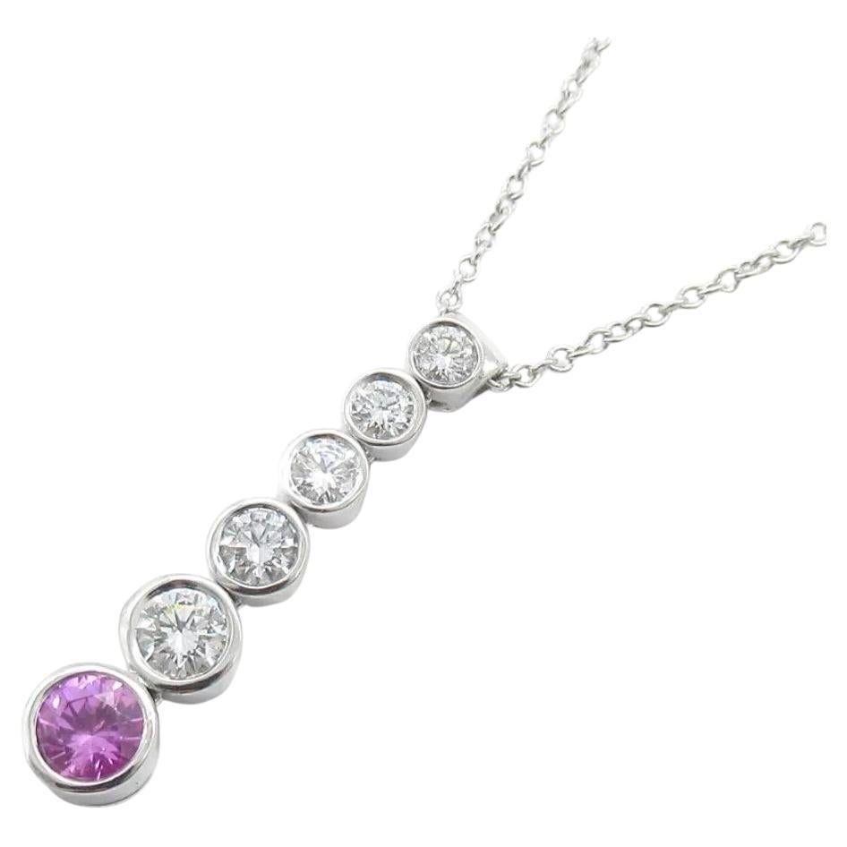 TIFFANY & Co Jazz Platinum Diamond Pink Sapphire Graduated Drop Pendant Necklace For Sale