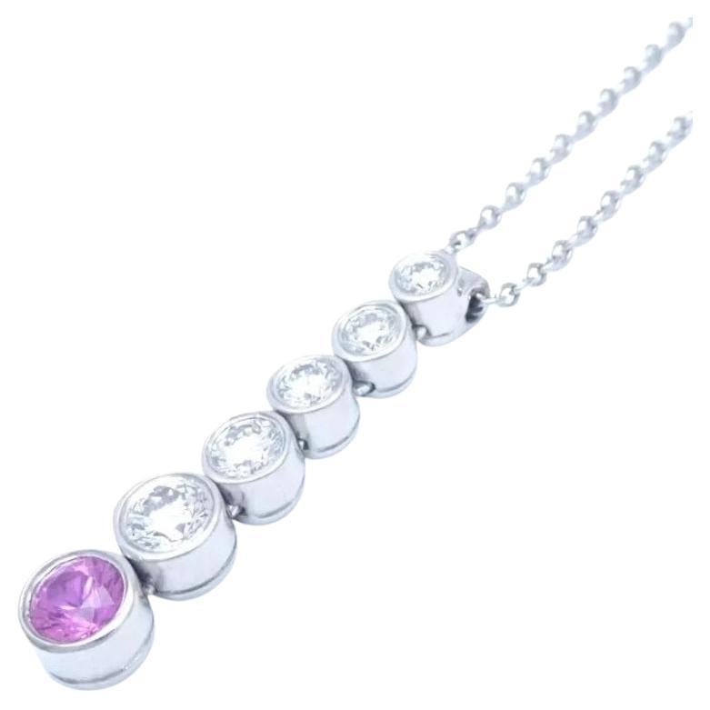 TIFFANY & Co Jazz Platinum Diamond Pink Sapphire Graduated Drop Pendant Necklace For Sale