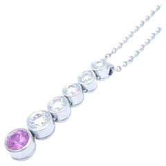 TIFFANY & Co Jazz Platinum Diamond Pink Sapphire Graduated Drop Pendant Necklace