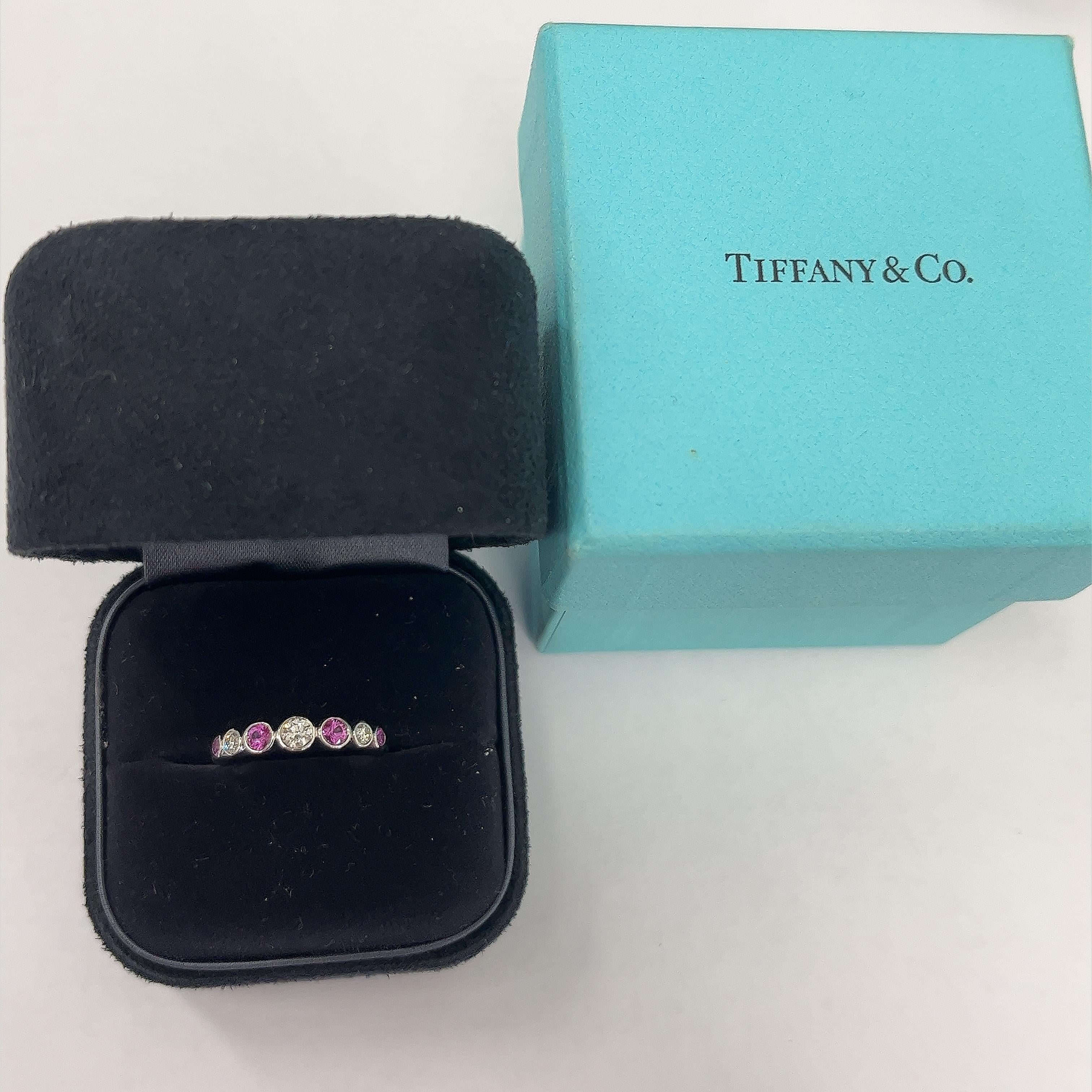 Tiffany & Co. Jazz ring set with 3 Diamonds &4 Pink Sapphires in a graduated set For Sale 5