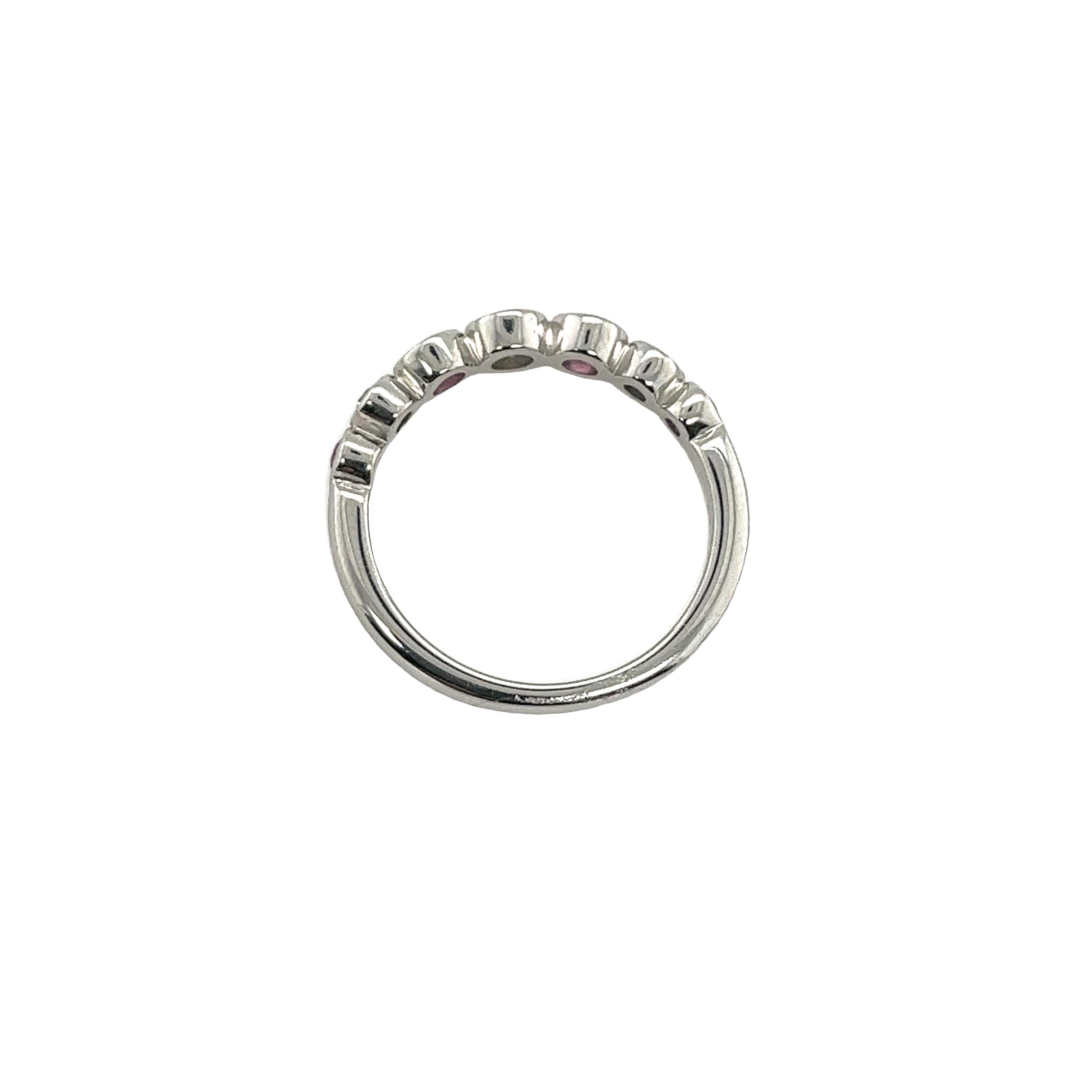 Round Cut Tiffany & Co. Jazz ring set with 3 Diamonds &4 Pink Sapphires in a graduated set For Sale