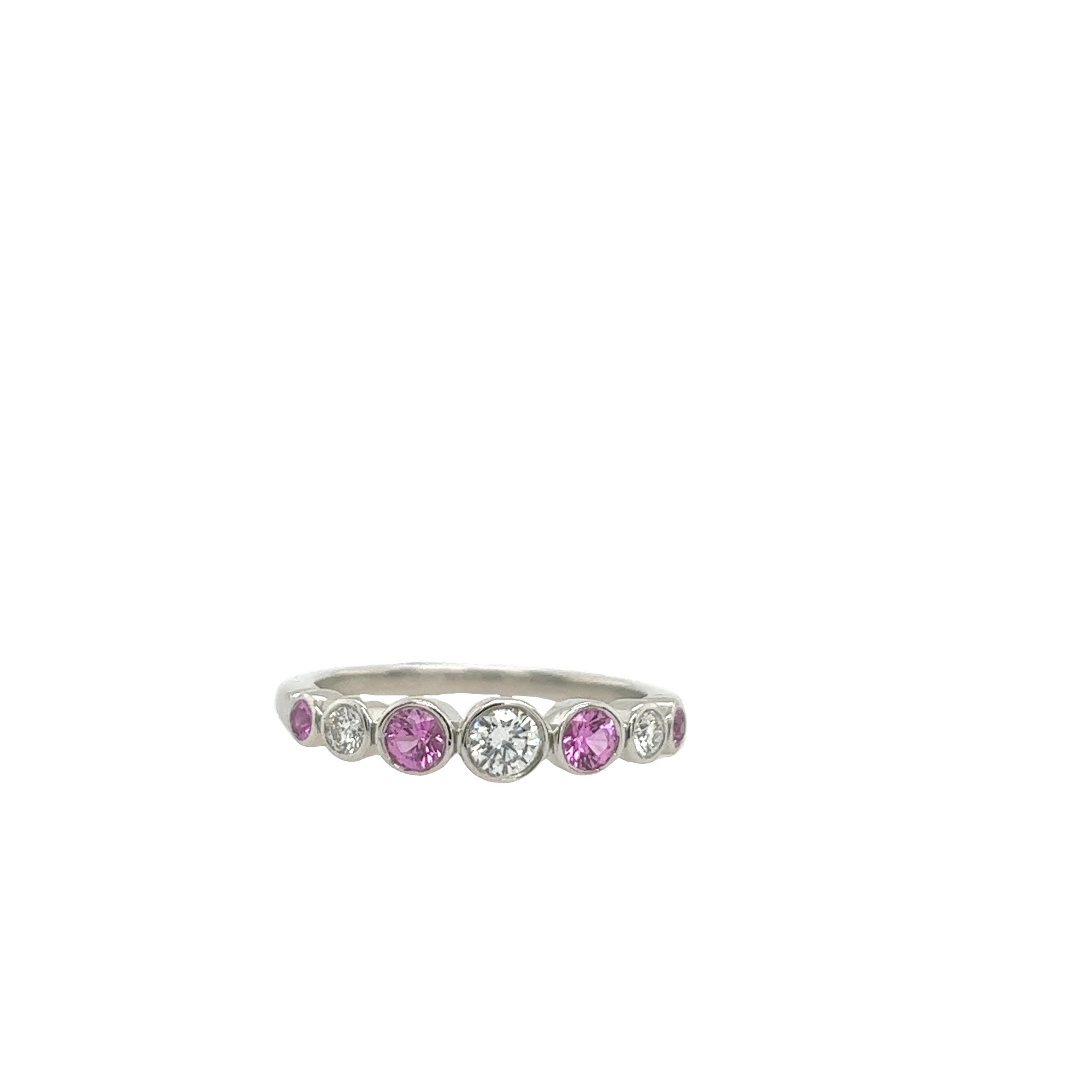 Women's Tiffany & Co. Jazz ring set with 3 Diamonds &4 Pink Sapphires in a graduated set For Sale