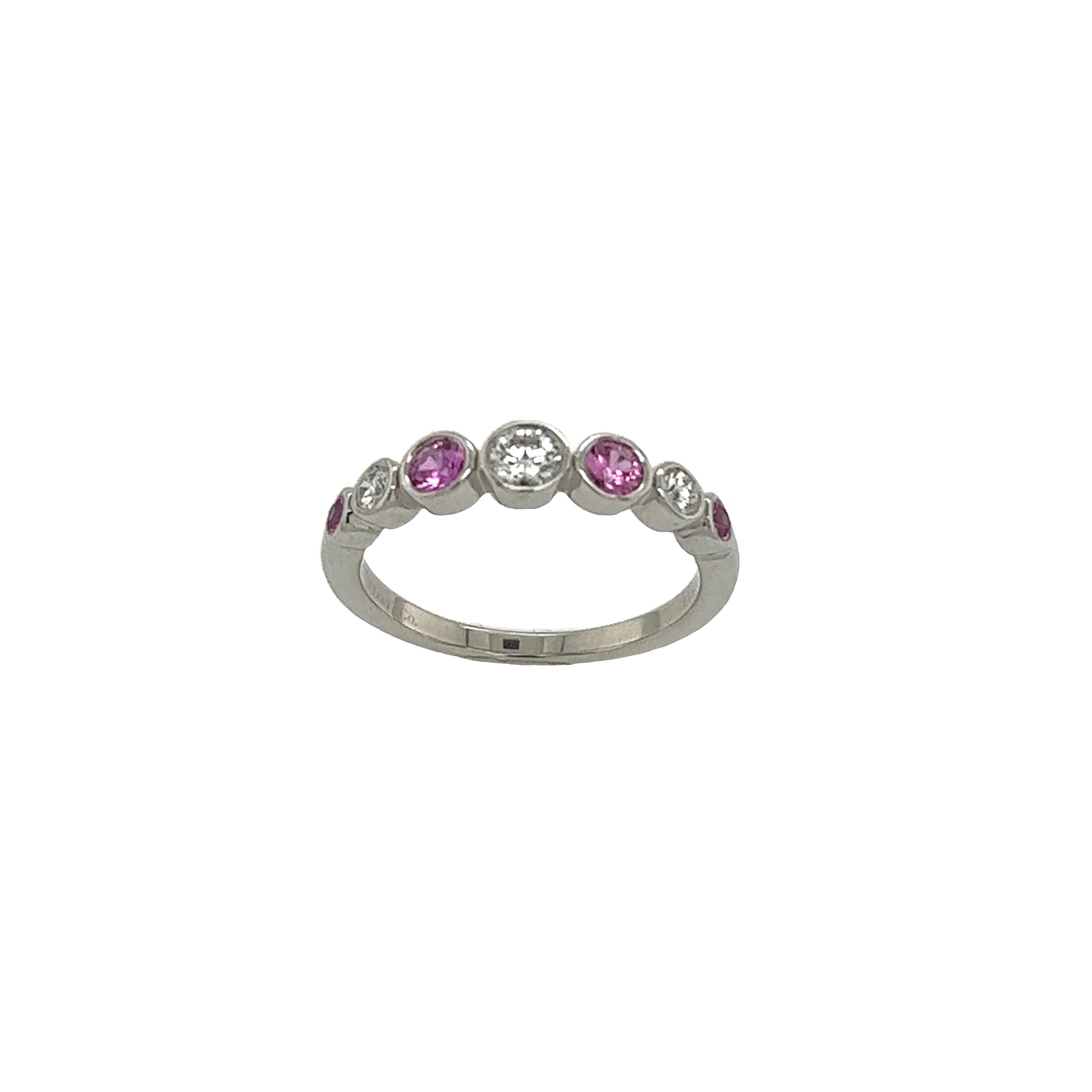 Tiffany & Co. Jazz ring set with 3 Diamonds &4 Pink Sapphires in a graduated set For Sale 2
