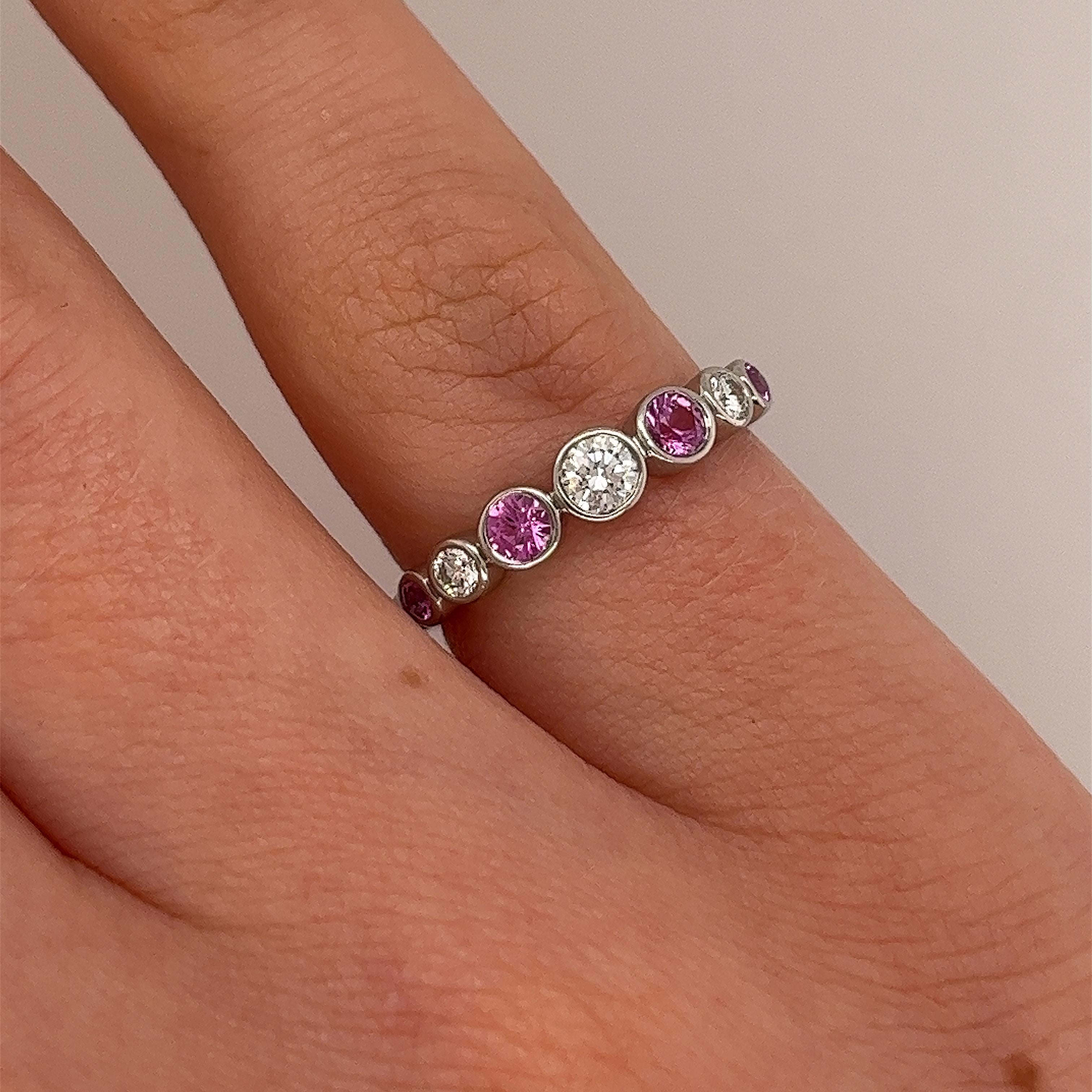 Tiffany & Co. Jazz ring set with 3 Diamonds &4 Pink Sapphires in a graduated set For Sale 3