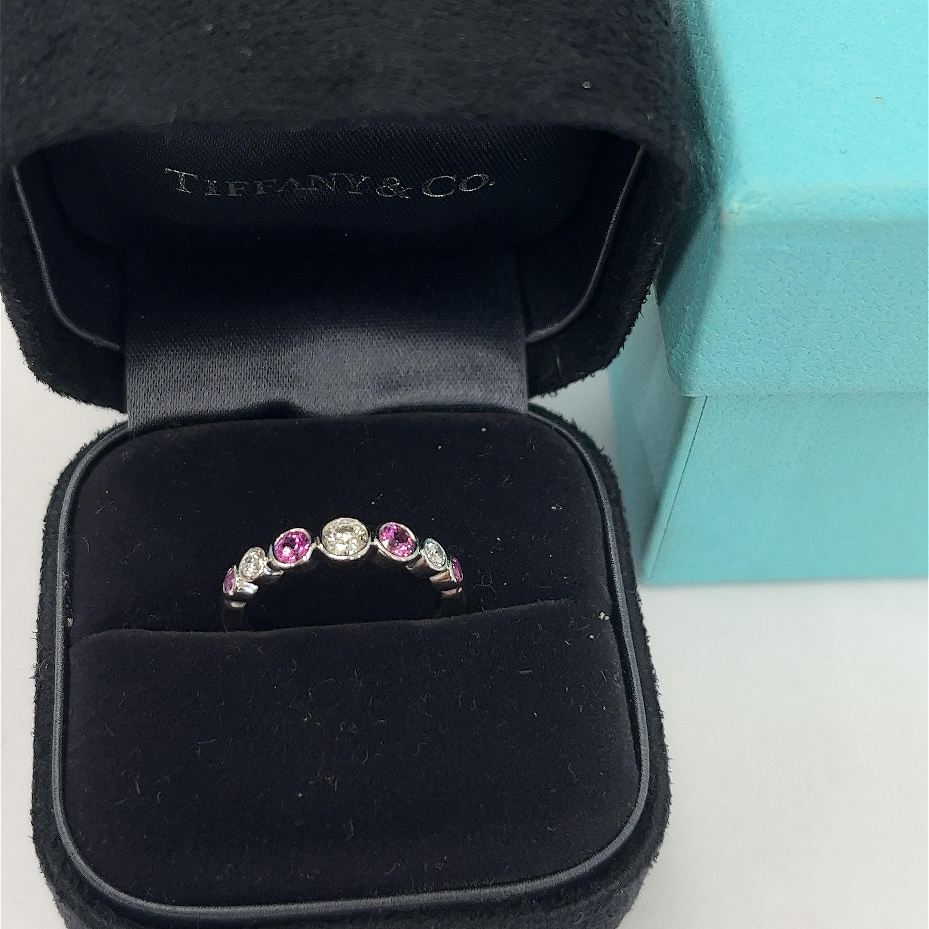 Tiffany & Co. Jazz ring set with 3 Diamonds &4 Pink Sapphires in a graduated set For Sale 4