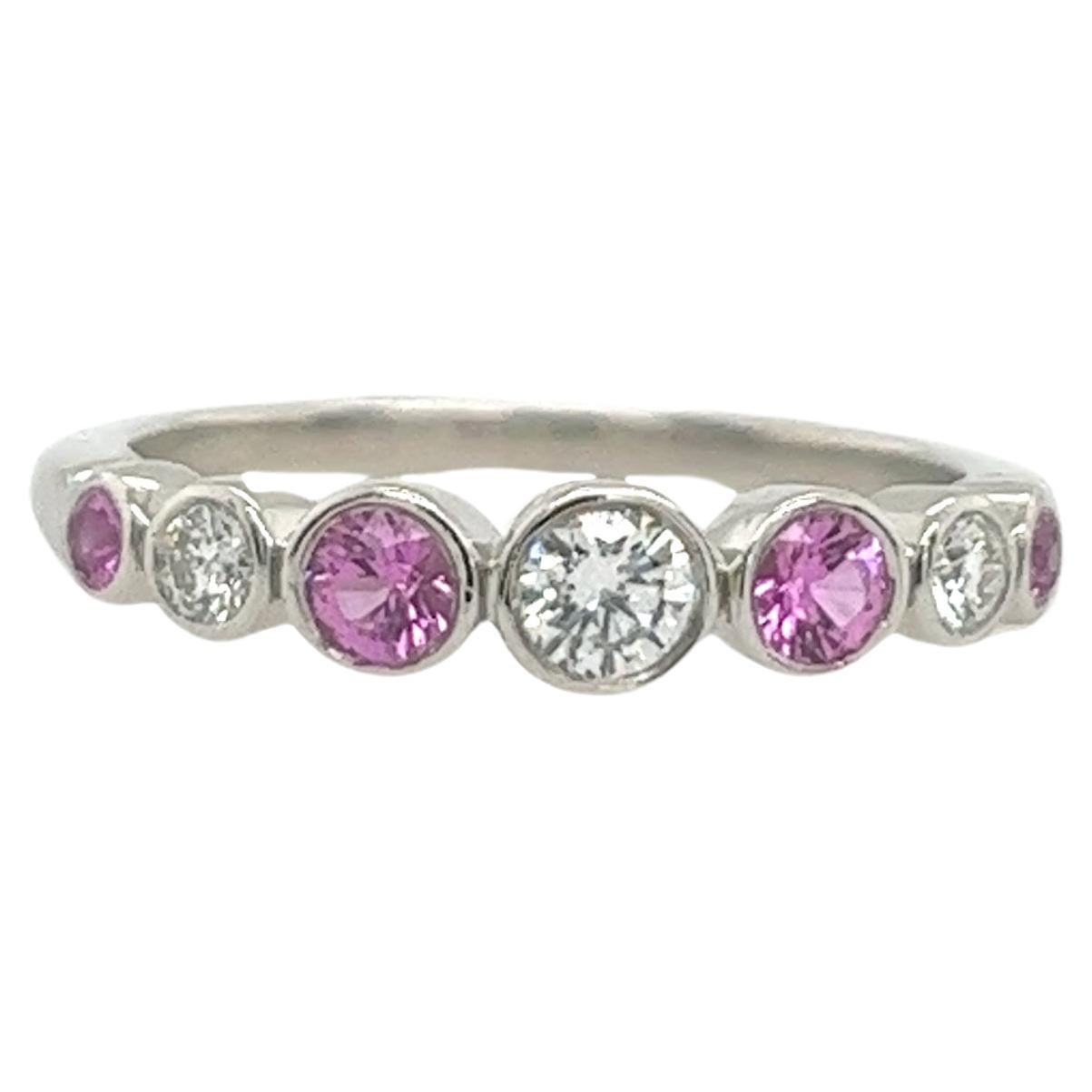 Tiffany & Co. Jazz ring set with 3 Diamonds &4 Pink Sapphires in a graduated set For Sale