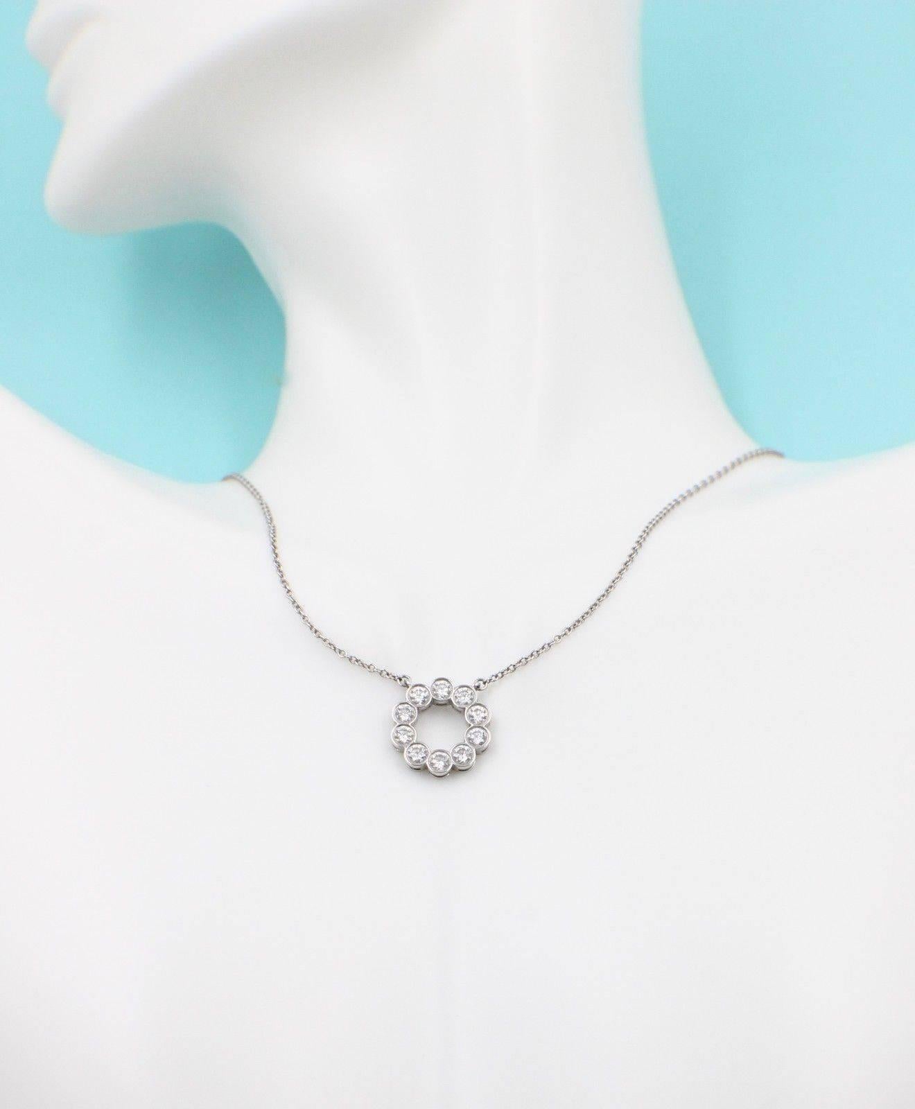 Tiffany & Co. Jazz Round 0.90 Carat Diamond and Platinum Circle Pendant Necklace In Excellent Condition For Sale In San Diego, CA