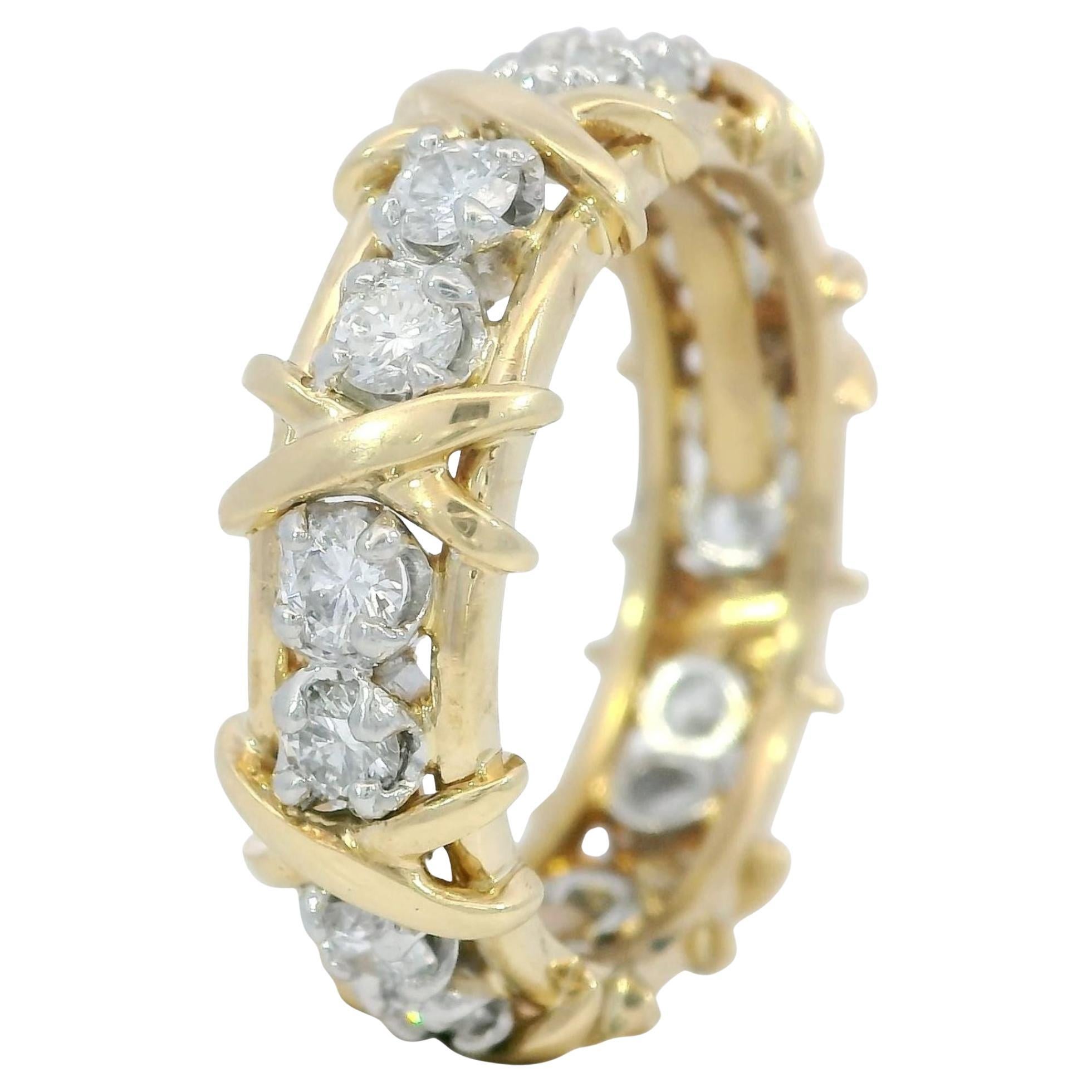 Tiffany 
Co. Jean Schlumberger 16 Stone Diamond Band 18K Gold PT 950 Size 6.5