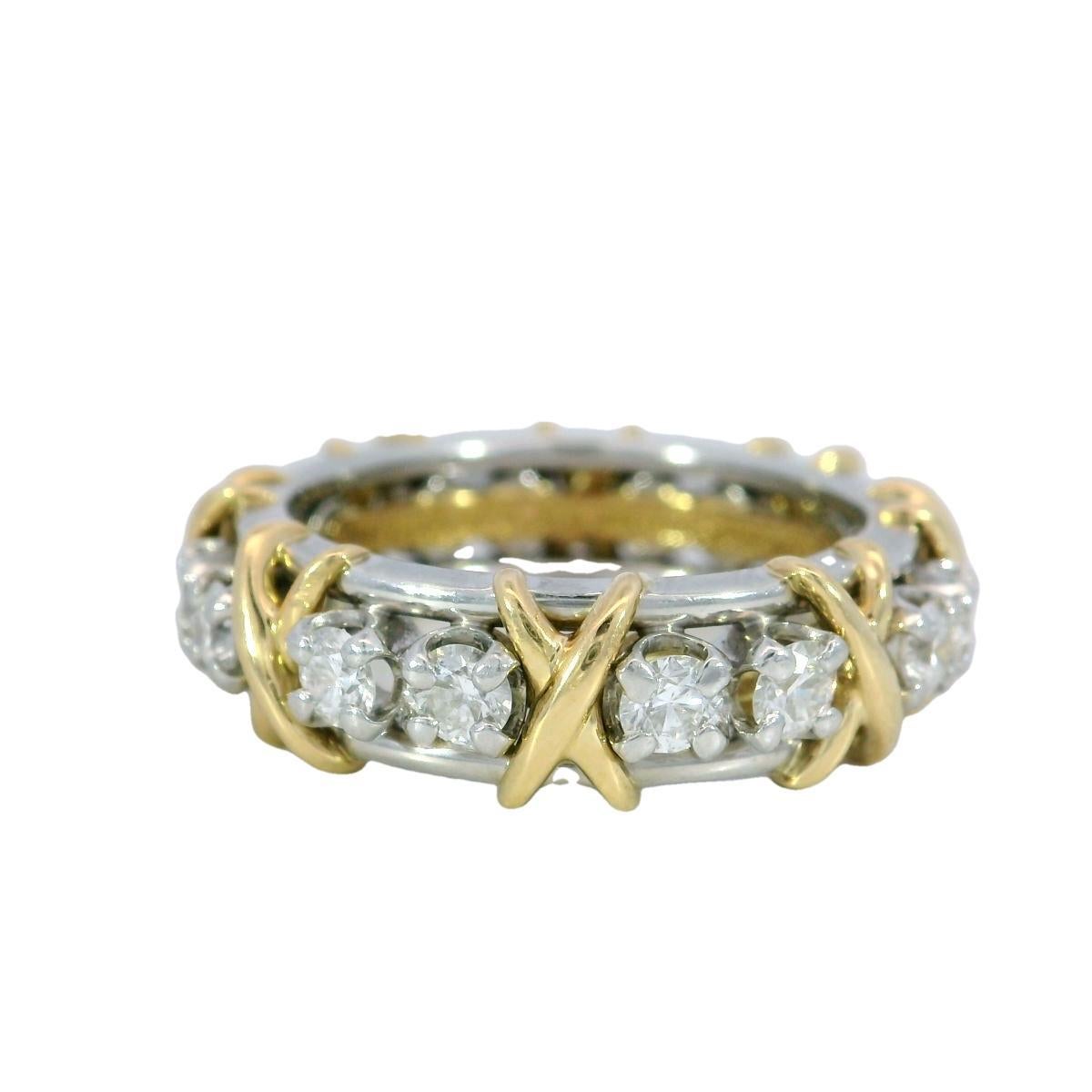 Tiffany & Co. Jean Schlumberger 16 Stein Diamantband 18K Gold PT 950 Größe 7 (Rundschliff)