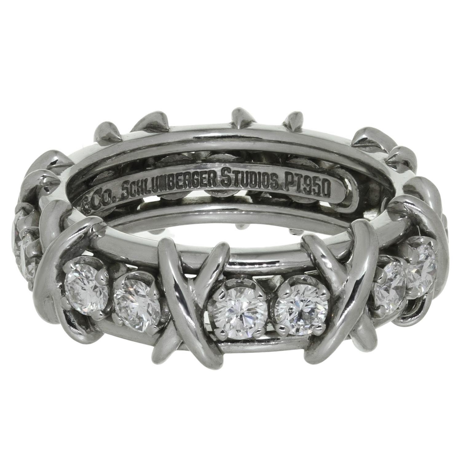 Brilliant Cut Tiffany & Co. Jean Schlumberger 16-Stone Diamond Platinum X Band Ring