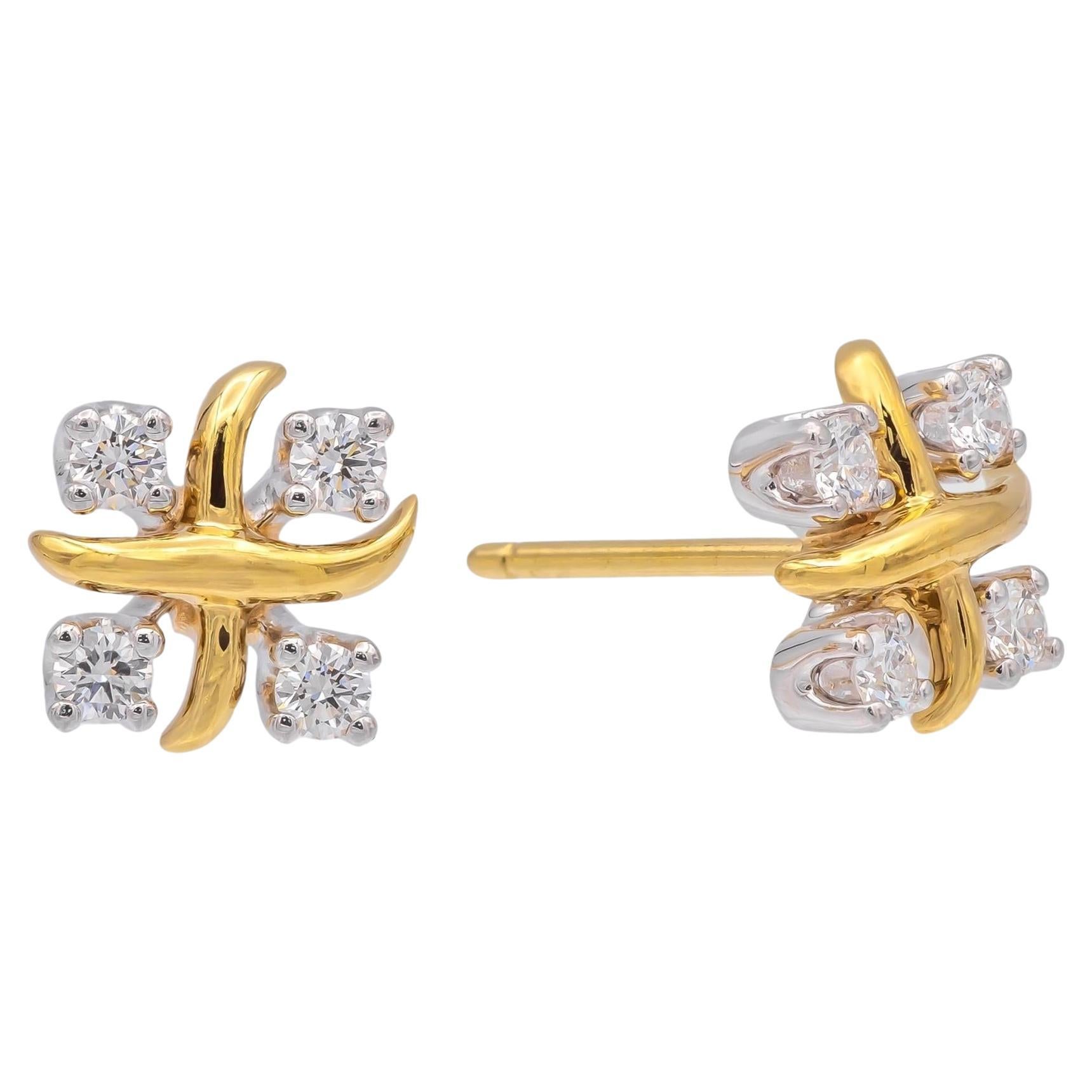 Tiffany 
Co. Jean Schlumberger 16 Stone Lynn Diamond Stud Earrings Platinum 18K in vendita