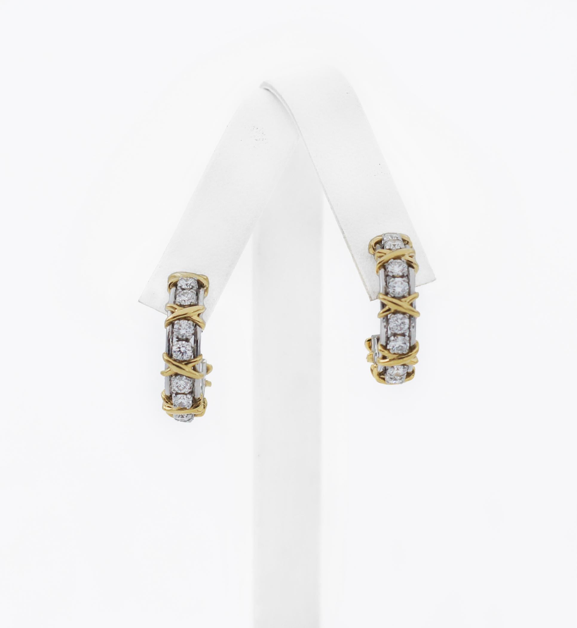 Tiffany & Co. Jean Schlumberger 18 Karat Gold Platinum Diamond X Hoop Earrings 4