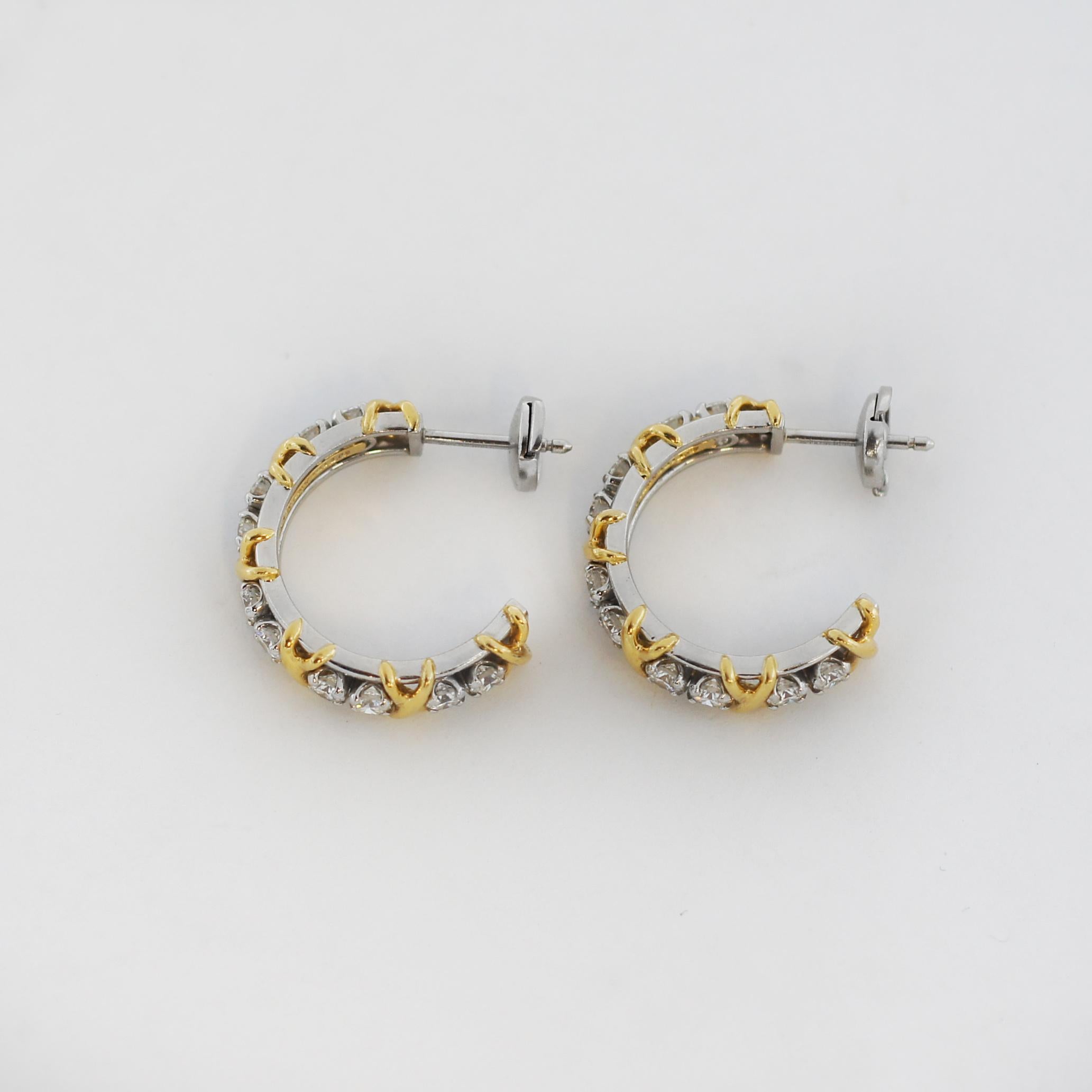 Tiffany & Co. Jean Schlumberger 18 Karat Gold Platinum Diamond X Hoop Earrings 5