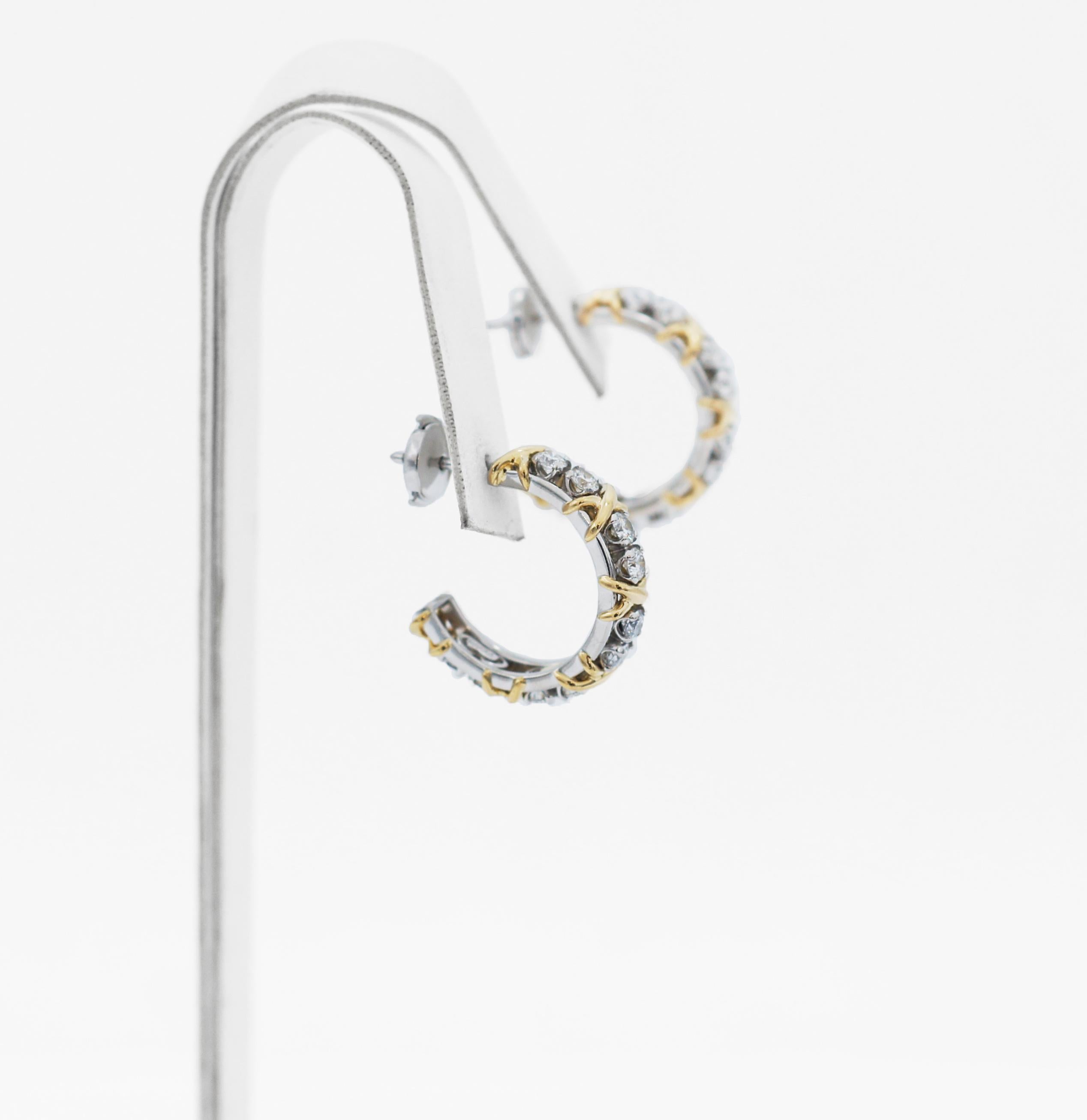Brilliant Cut Tiffany & Co. Jean Schlumberger 18 Karat Gold Platinum Diamond X Hoop Earrings