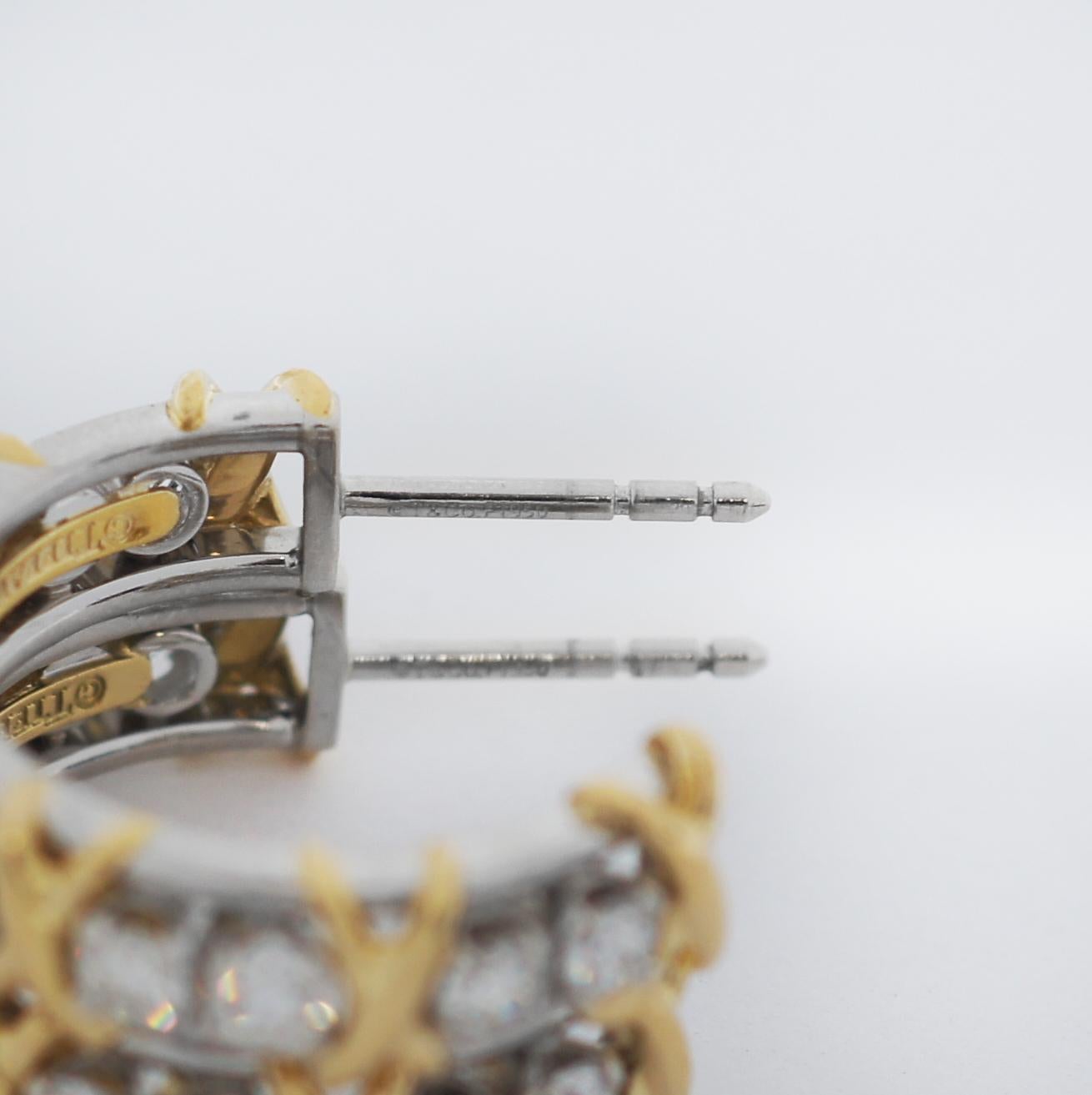 Tiffany & Co. Jean Schlumberger 18 Karat Gold Platinum Diamond X Hoop Earrings 3