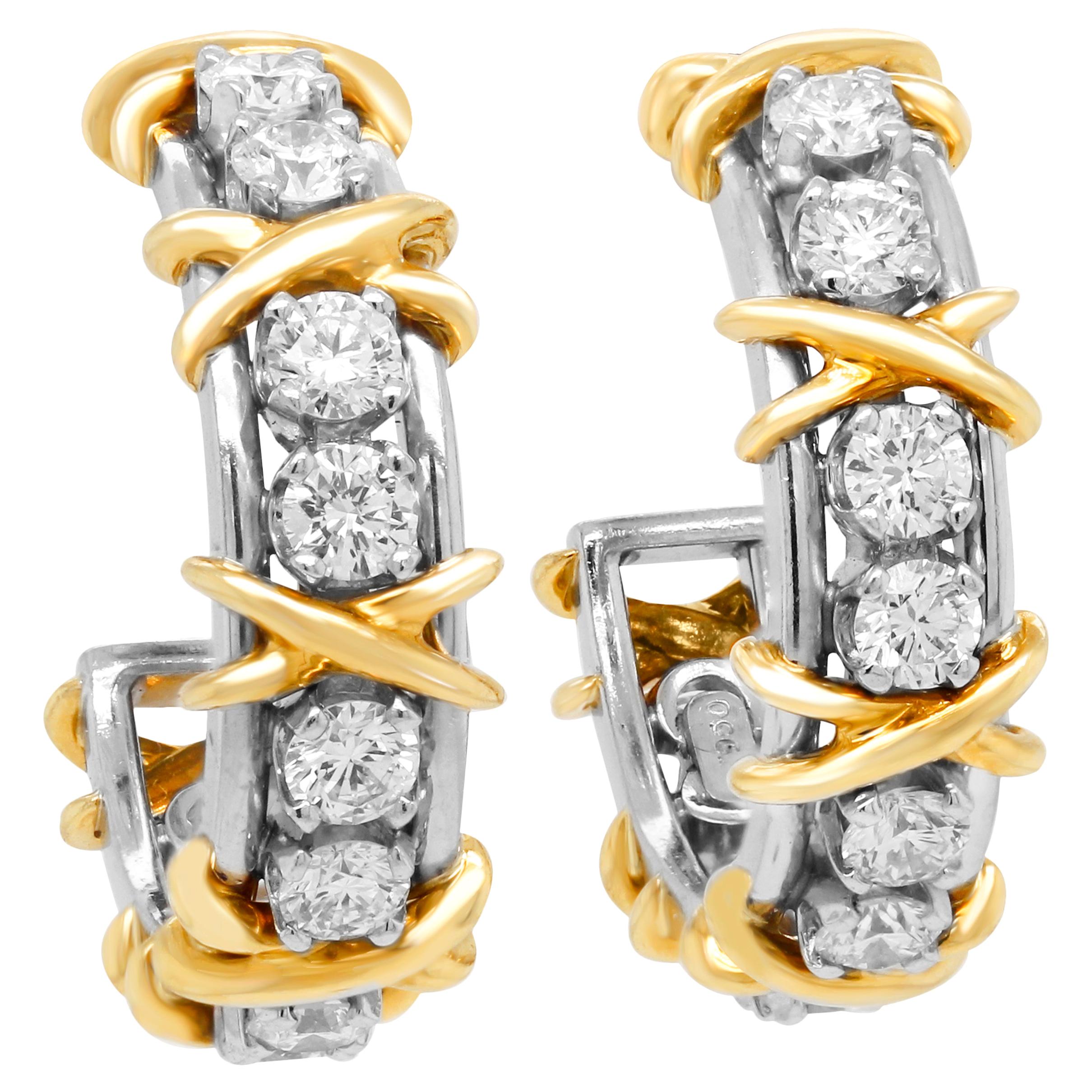 Tiffany & Co. Jean Schlumberger 18 Karat Gold Platinum Diamond X Hoop Earrings