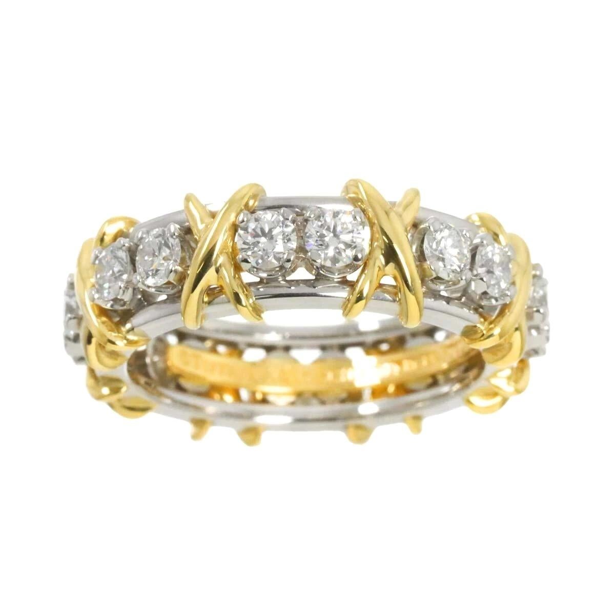TIFFANY & Co. Jean Schlumberger Anello X in oro 18 carati con sedici pietre e diamante 6,5 In condizioni ottime in vendita a Los Angeles, CA