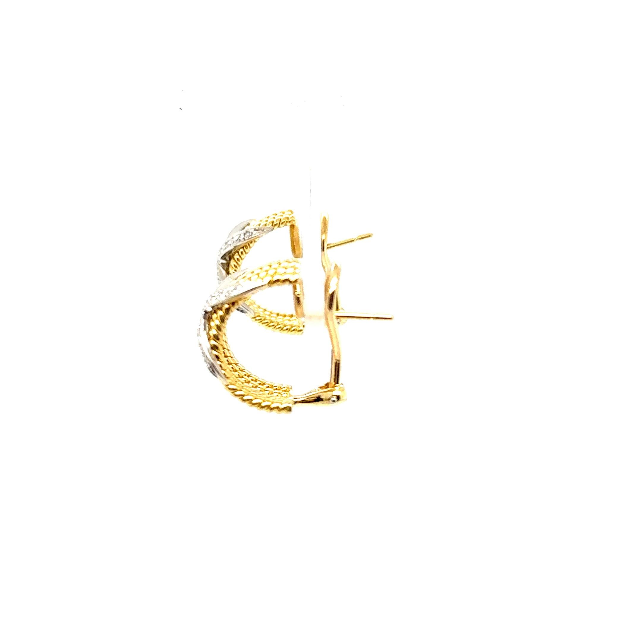 Taille ronde Tiffany & Co Jean Schlumberger for 18K Yellow White Gold X Earrings (Boucles d'oreilles en X en or jaune blanc) en vente