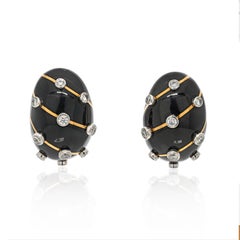 Tiffany & Co. Jean Schlumberger 18KY Gold Black Enamel Diamond 'Banana' Earrings