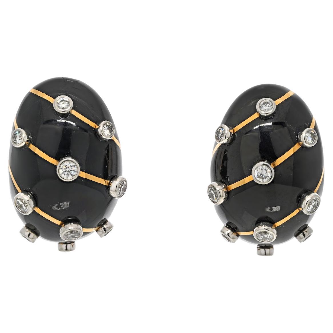 Tiffany and Co. Jean Schlumberger 18KY Gold Black Enamel Diamond 'Banana'  Earrings For Sale at 1stDibs