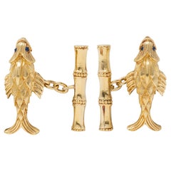 Tiffany & Co. Jean Schlumberger 1960's Sapphire 18K Gold Vintage Fish Cufflinks