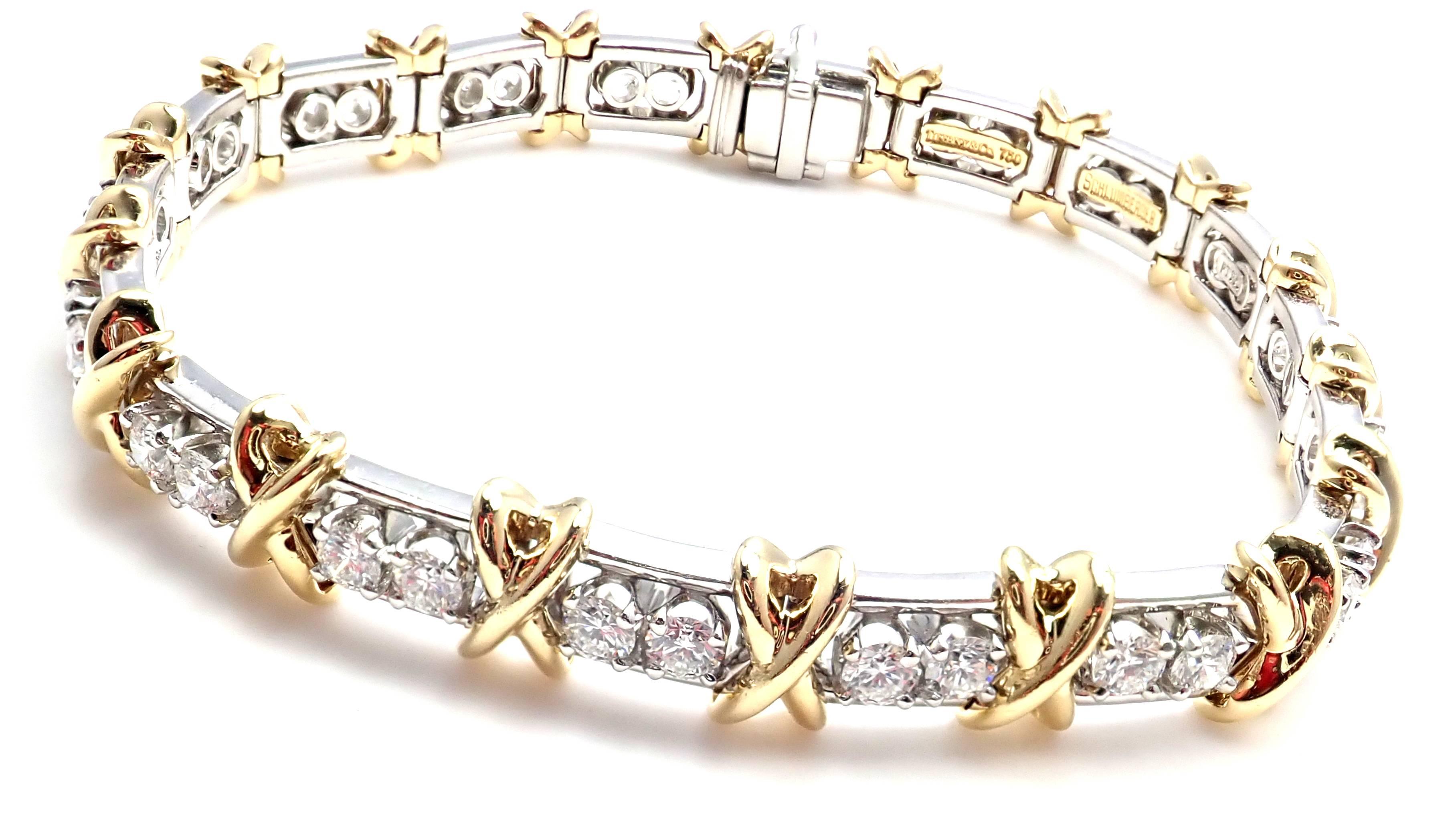 18k Yellow Gold & Platinum 36-Stone Diamond Bracelet by Jean Schlumberger for Tiffany & Co. 
With 36 ground brilliant cut diamonds VS1 clarity, G color total weight approx. 2.95ct
Details: 
Weight: 35 grams
Length: 7