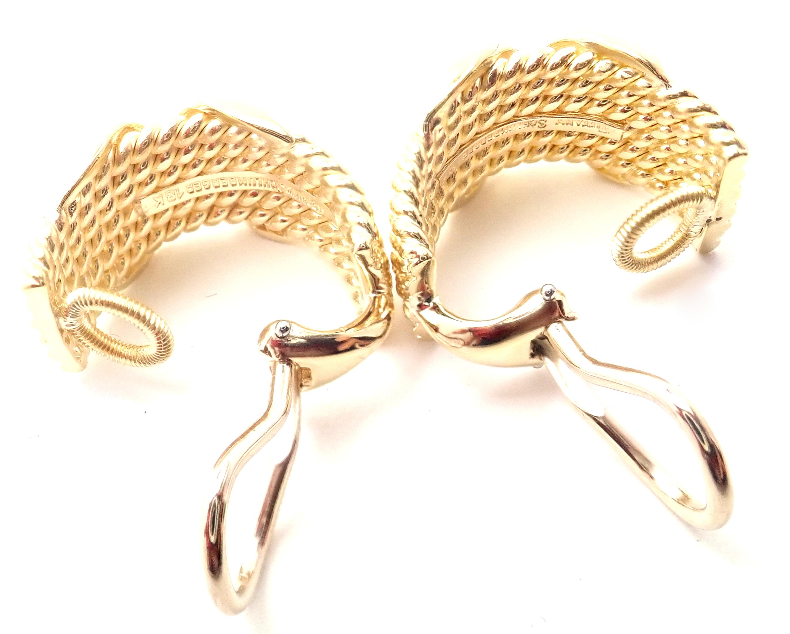 Tiffany & Co. Jean Schlumberger 6 Row Rope X Yellow Gold Hoop Earrings In Excellent Condition For Sale In Holland, PA